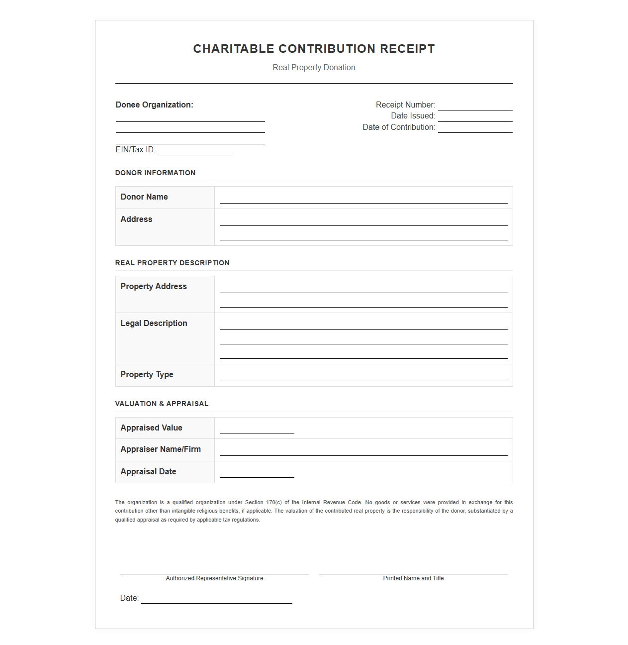 Real Property Charitable Donation Receipt