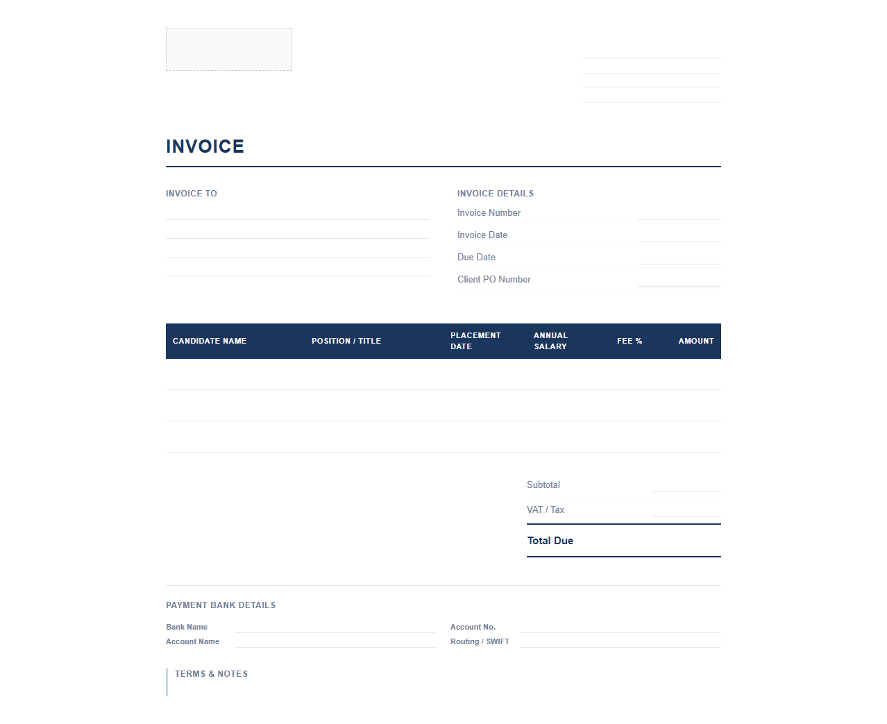 Recruitment Agency Service Invoice Template