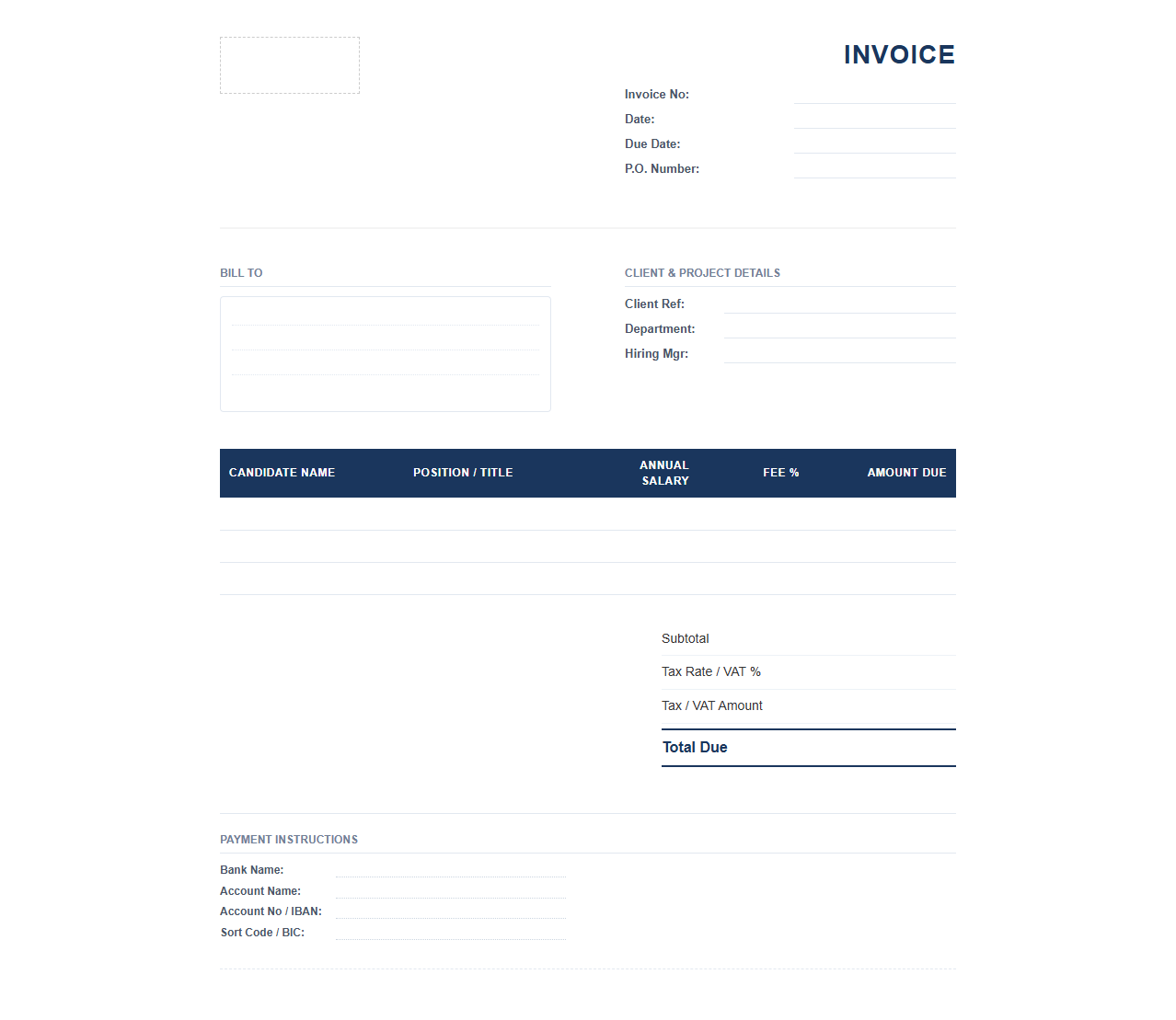 Recruitment Commission Invoice Template