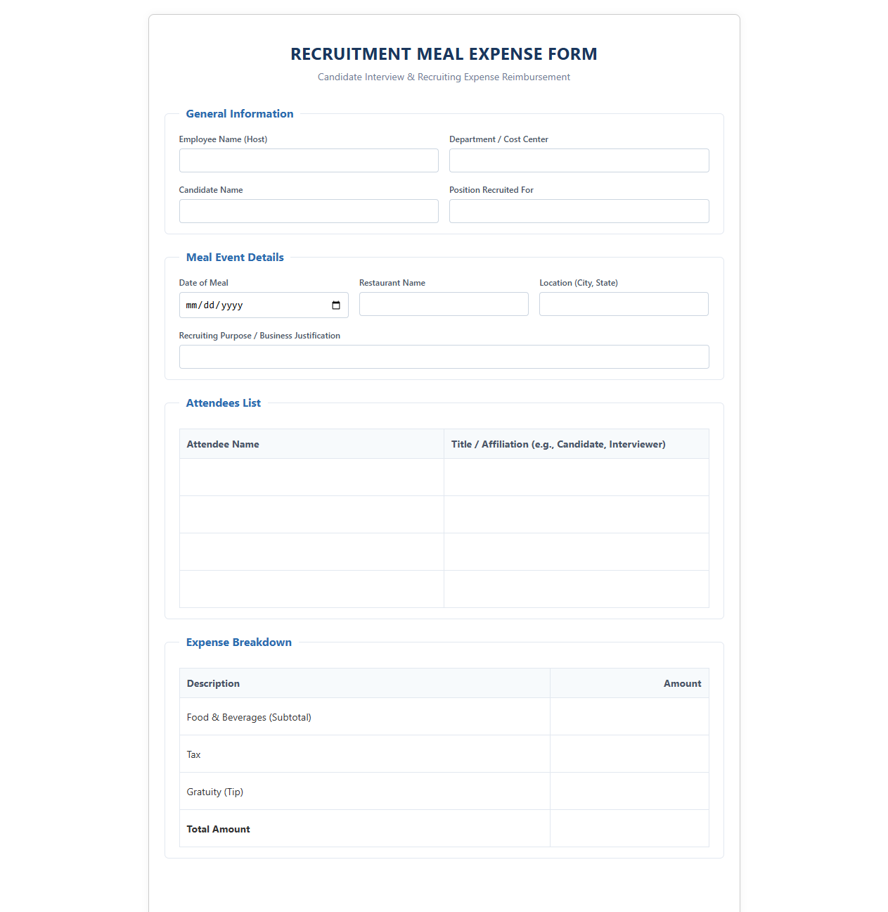 Recruitment Meal Expense Reimbursement Form
