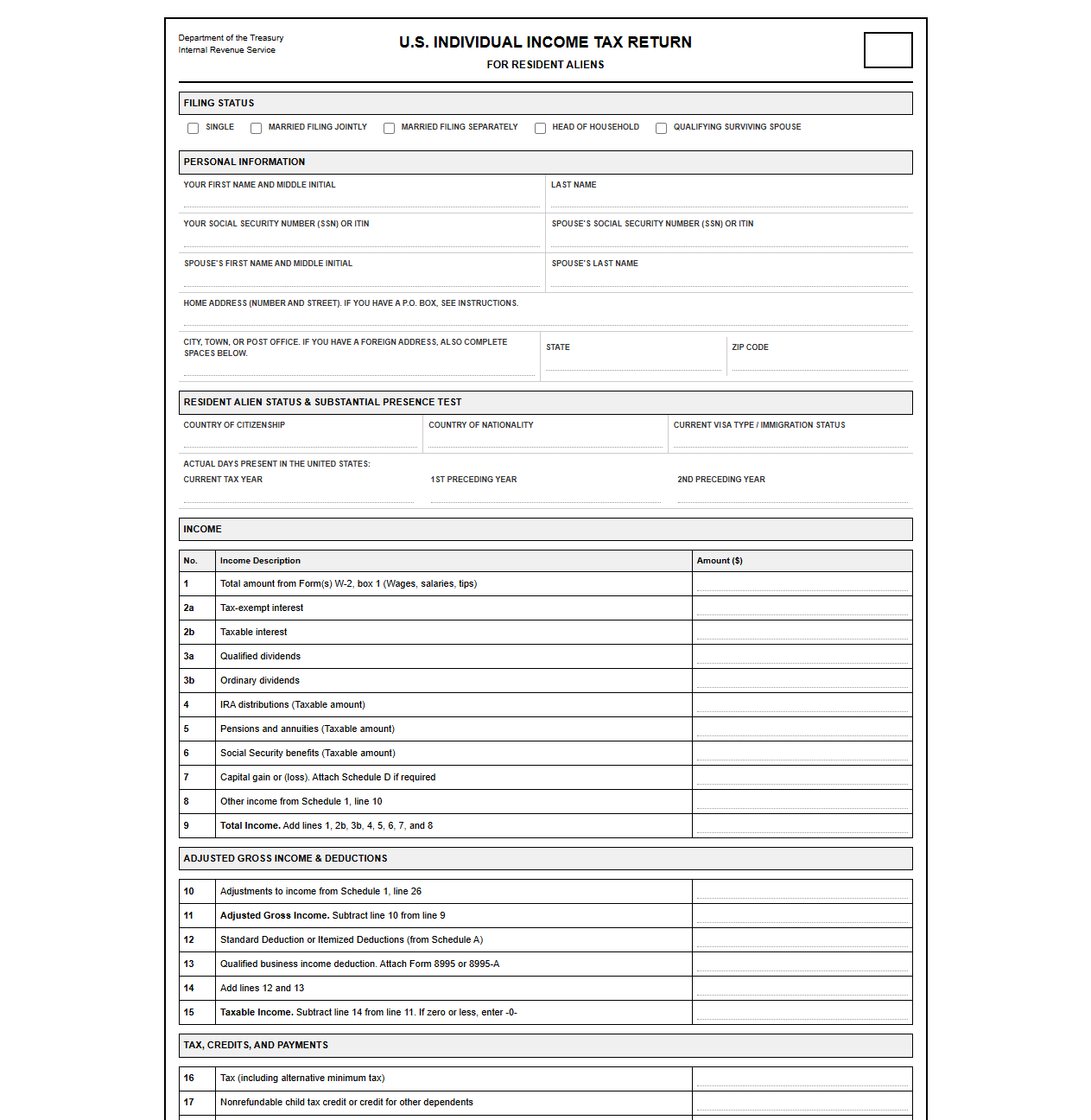 Resident Alien Tax Return Template