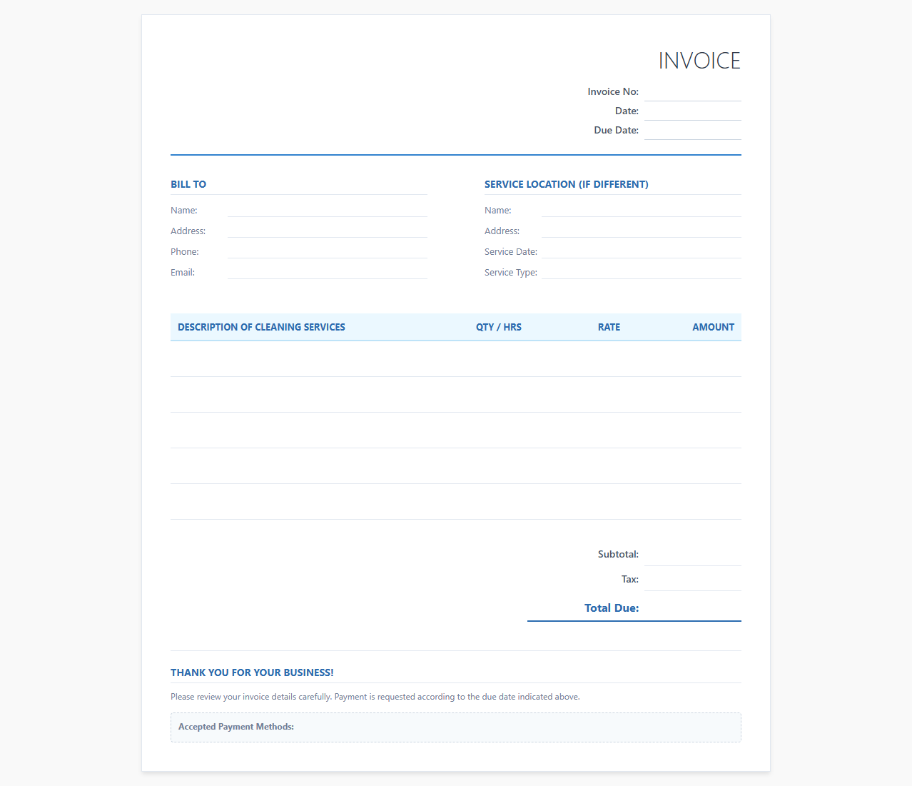 Residential Cleaning Service Invoice Template