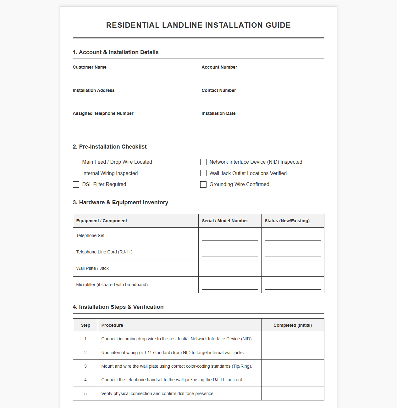 Residential Landline Installation Guide