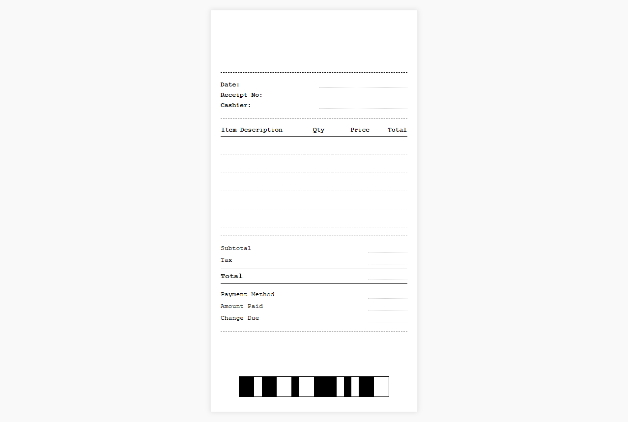 Retail Product Purchase Receipt Template