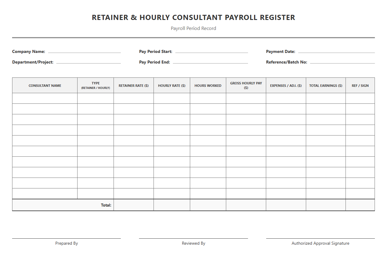 Retainer and Hourly Consultant Payroll Register