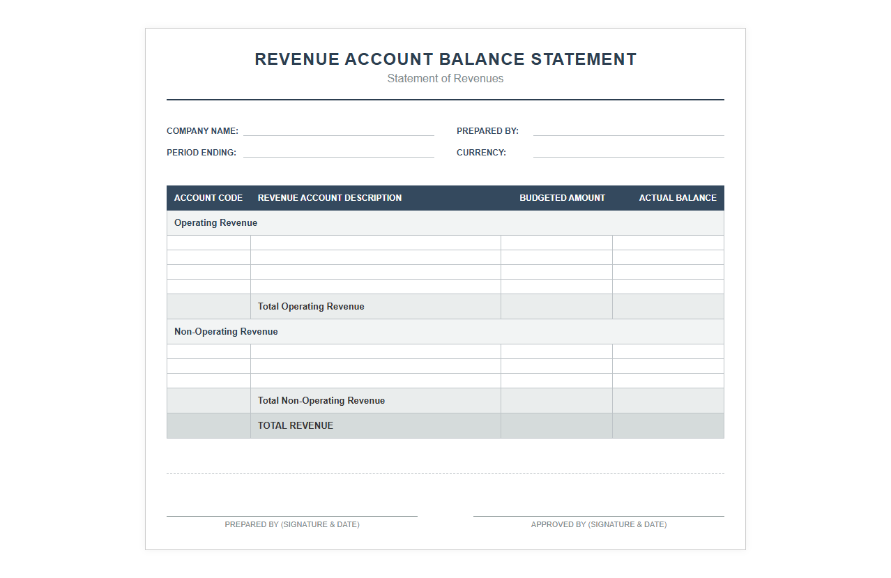 Revenue Account Balance Statement Sheet