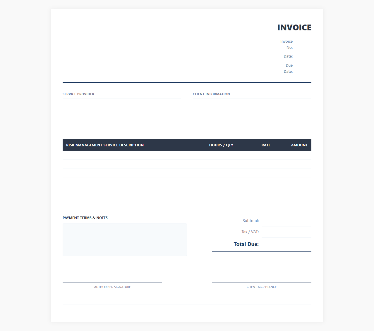 Risk Analysis and Mitigation Invoice Template