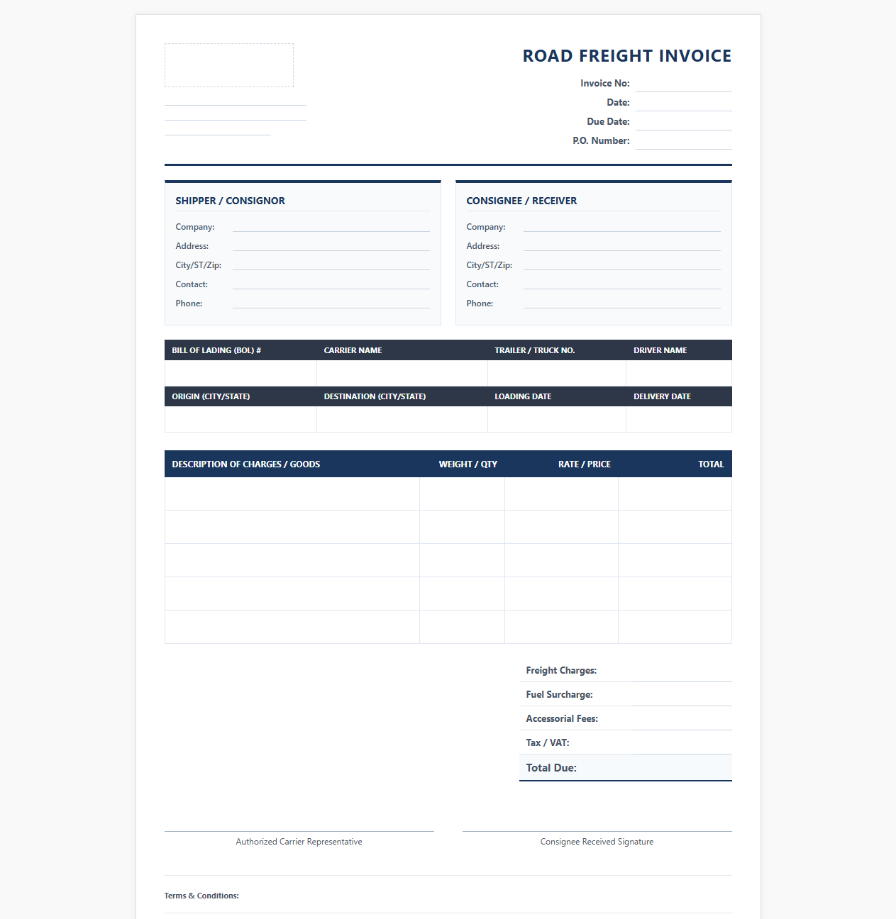 Road Freight Delivery Invoice Template