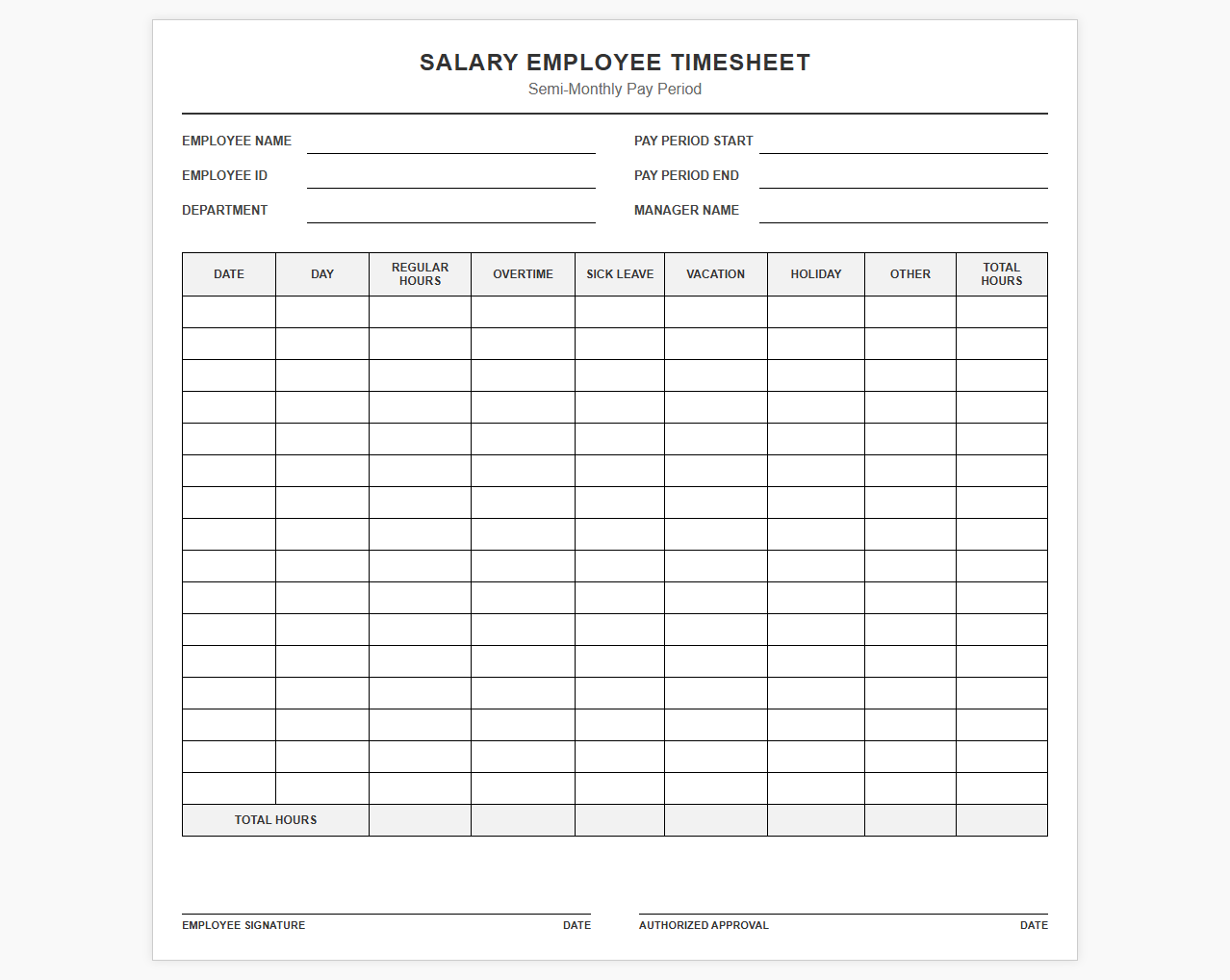 Salary Employee Semi-Monthly Timesheet Template