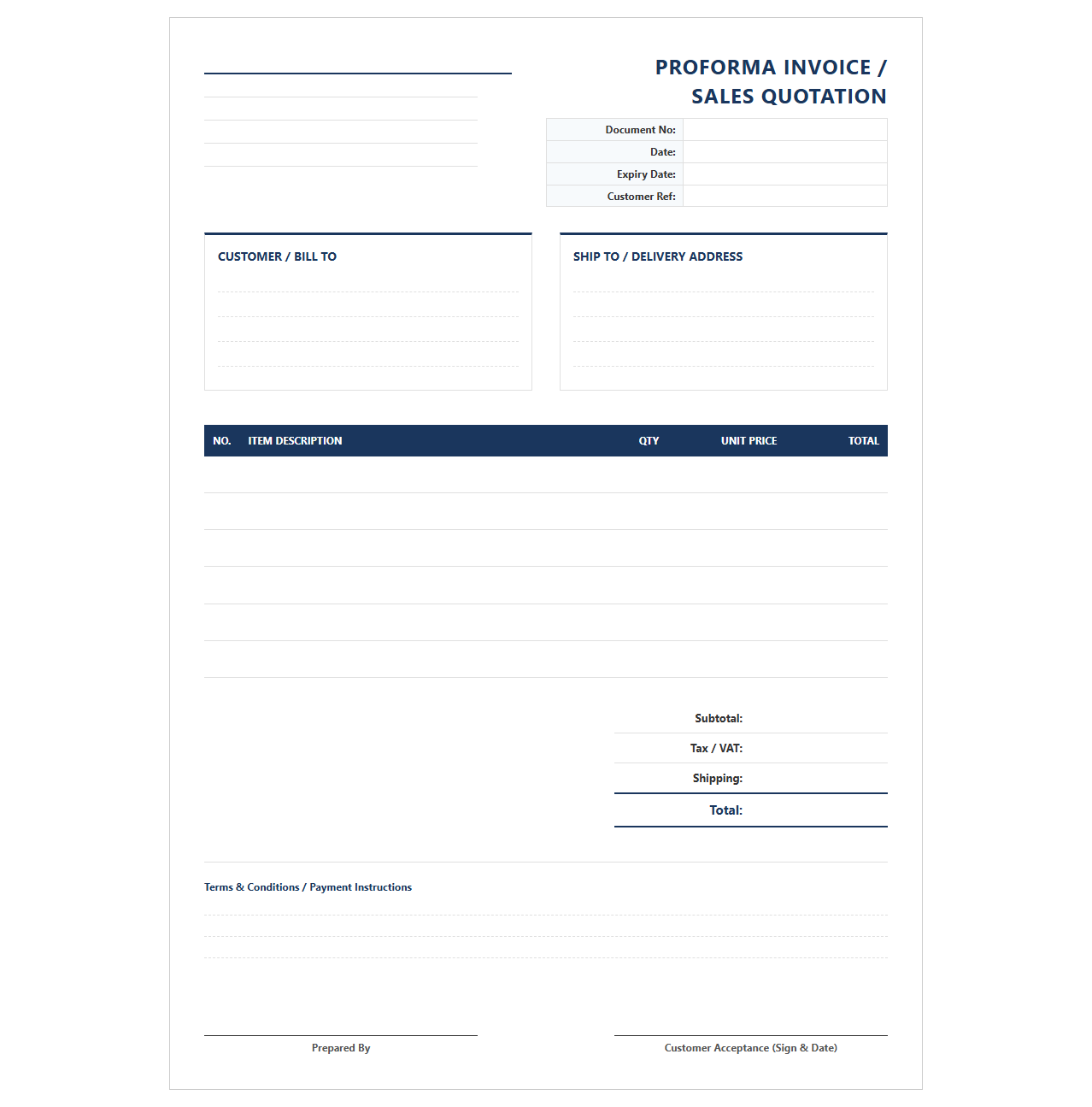 Sales Quote and Proforma Invoice Document