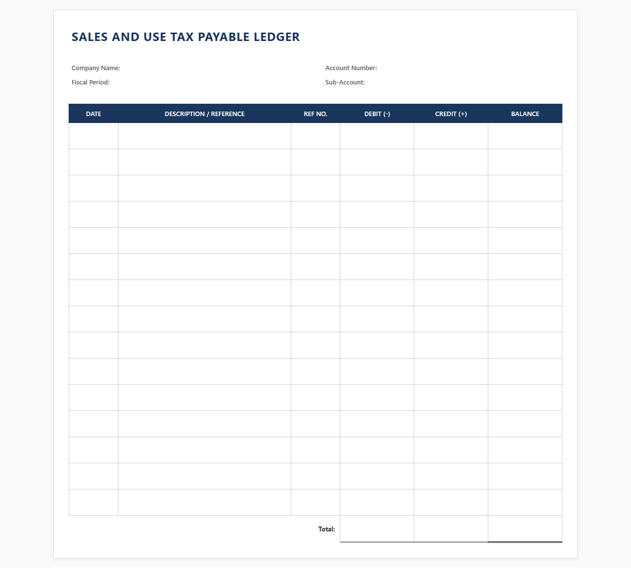 Sales and Use Tax Payable General Ledger