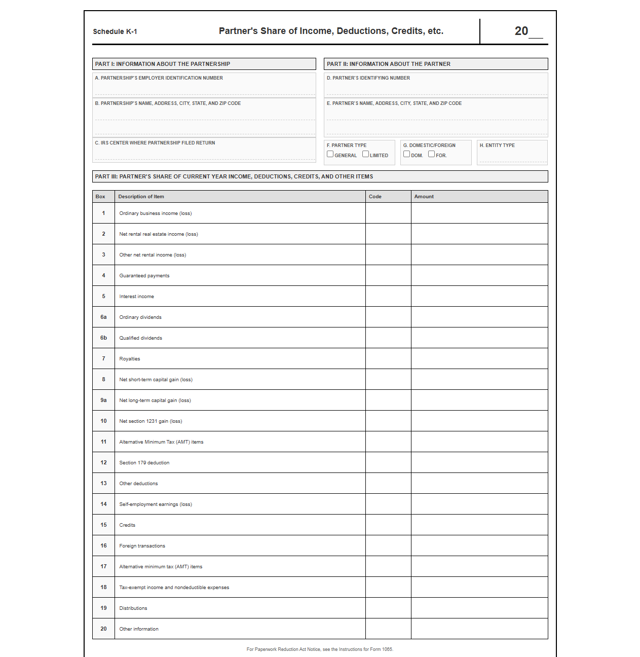 Schedule K-1 Allocation Return Template