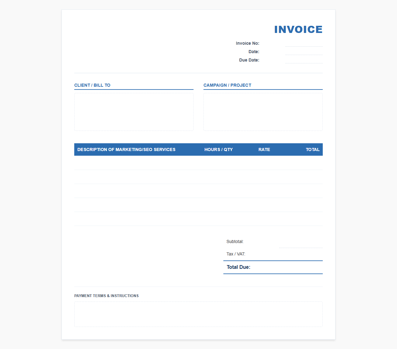 SEO and Marketing Services Invoice Template
