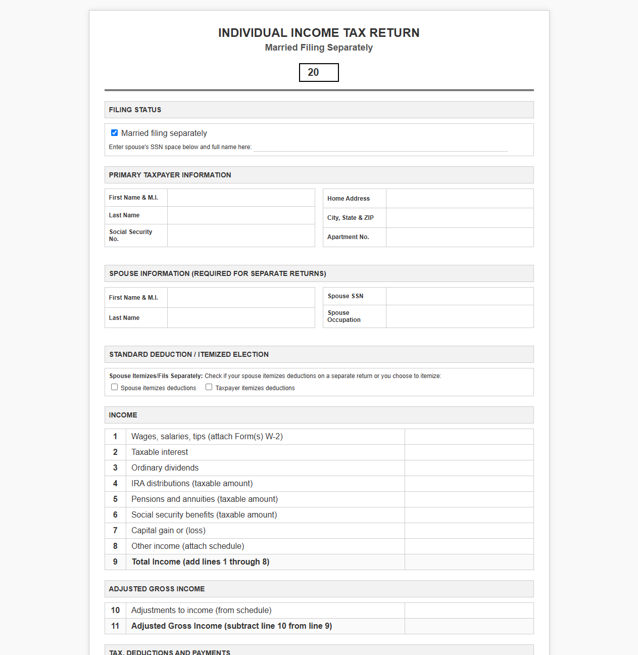 Separate Tax Return Template for Married Couples