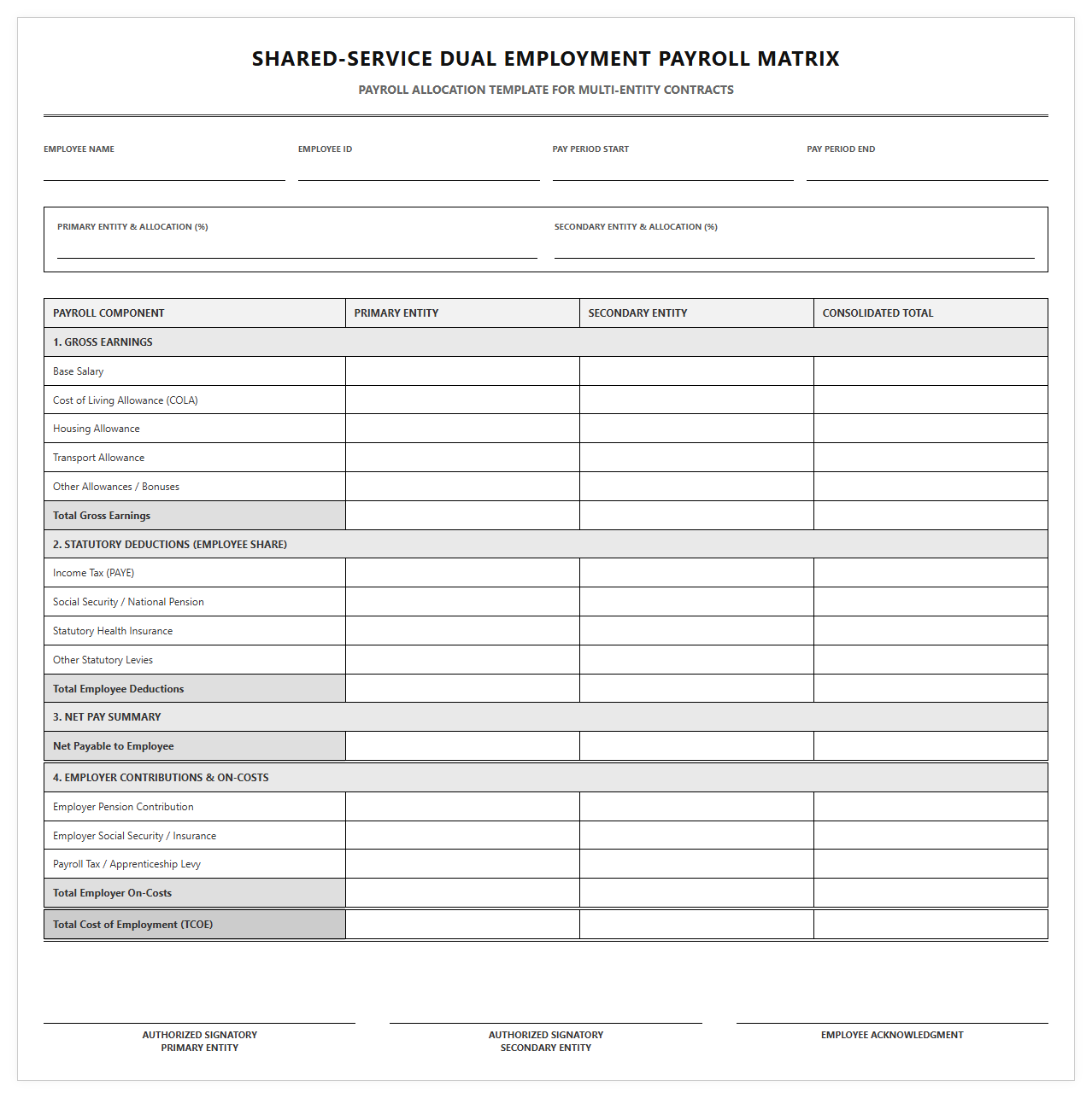 Shared-Service Dual Employment Payroll Matrix