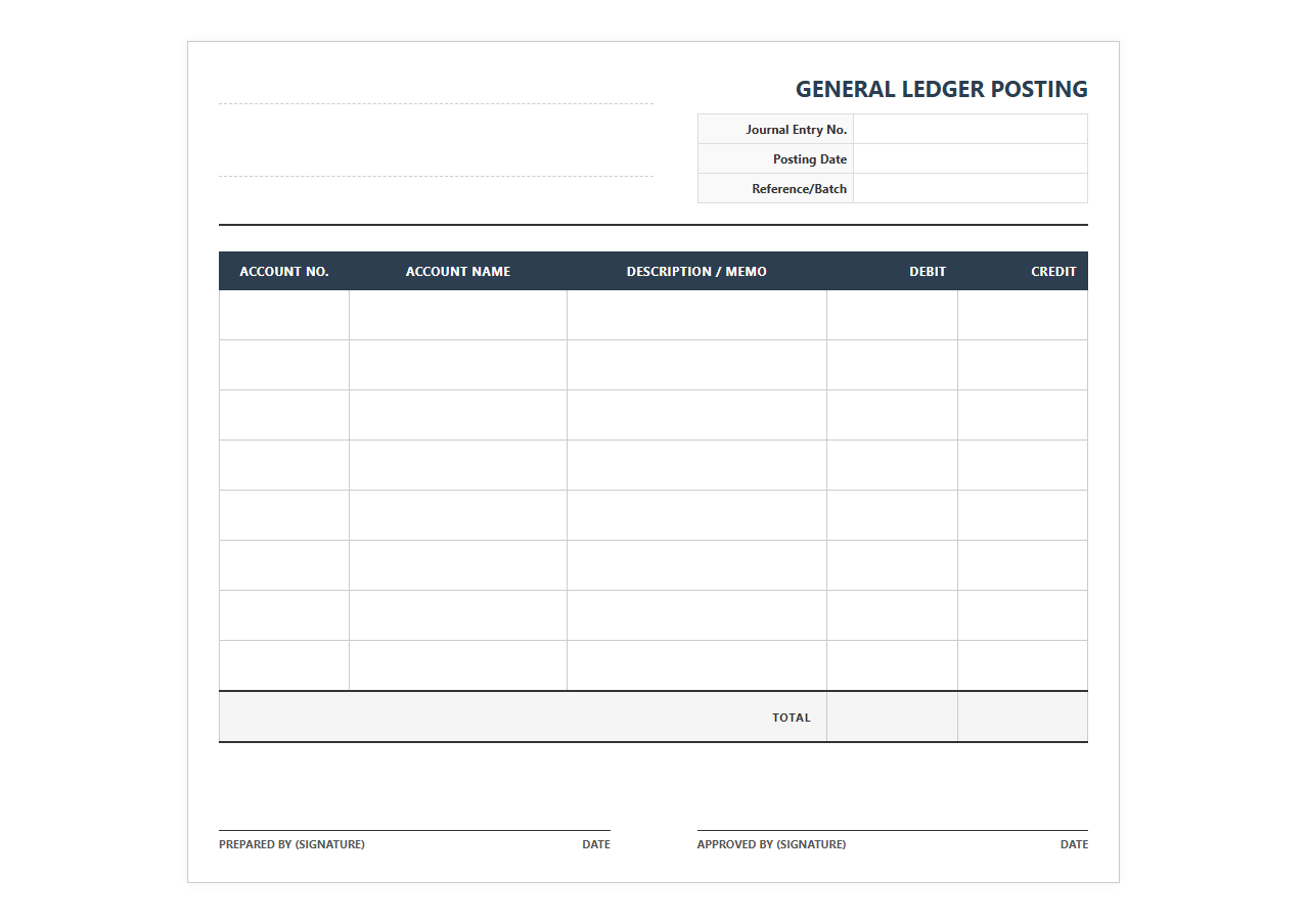 Small Business General Ledger Posting Document