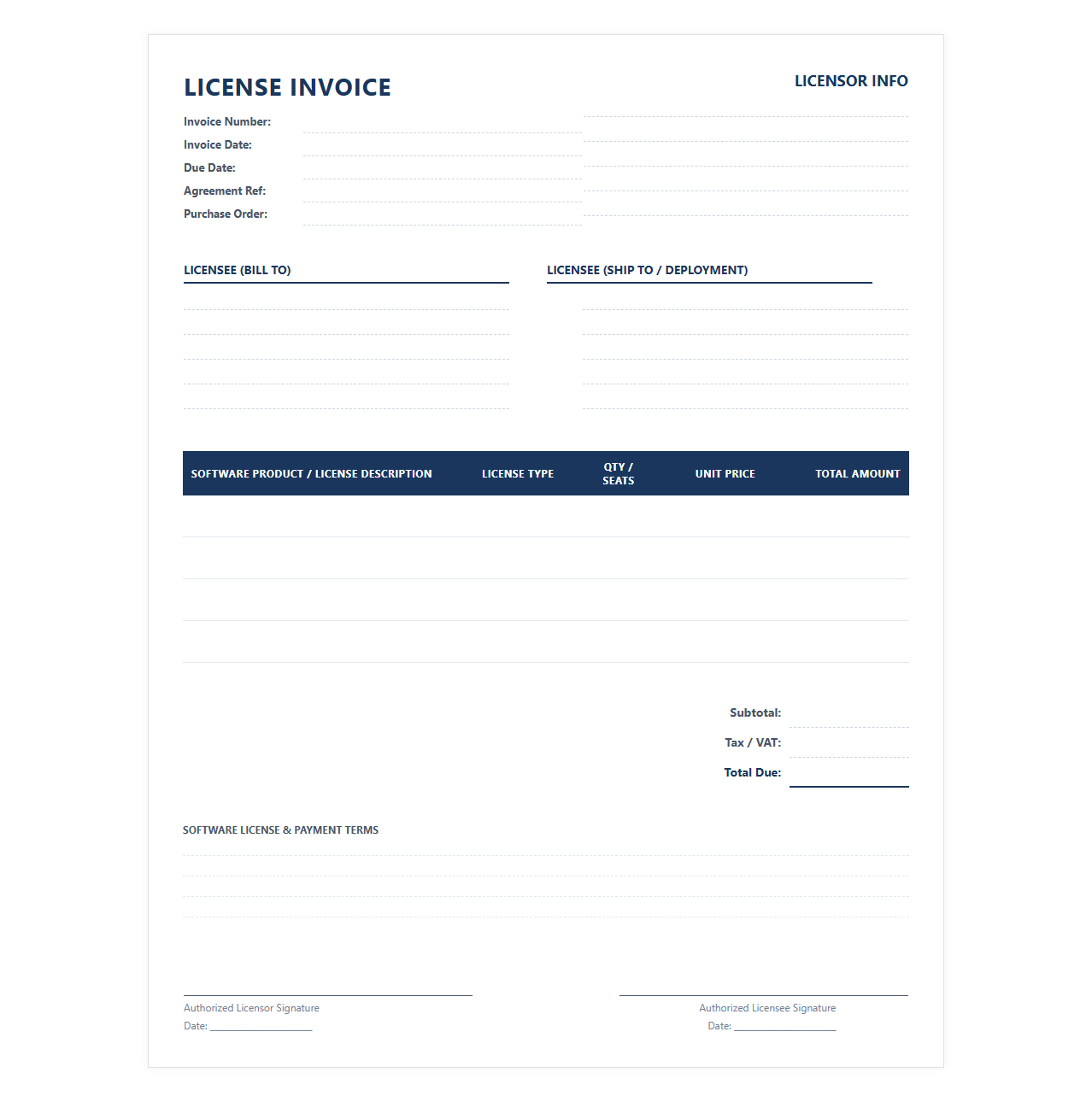 Software License Agreement Invoice Template