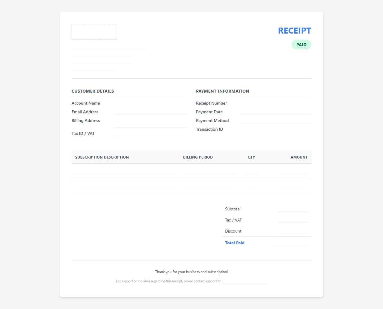 Software Subscription Invoice and Payment Receipt
