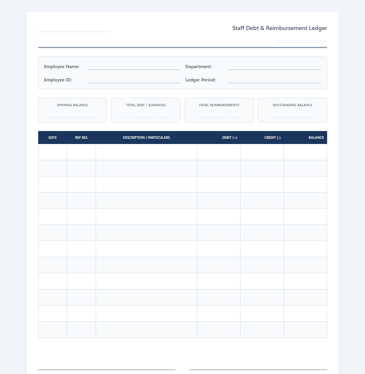 Staff Debt and Reimbursement Ledger