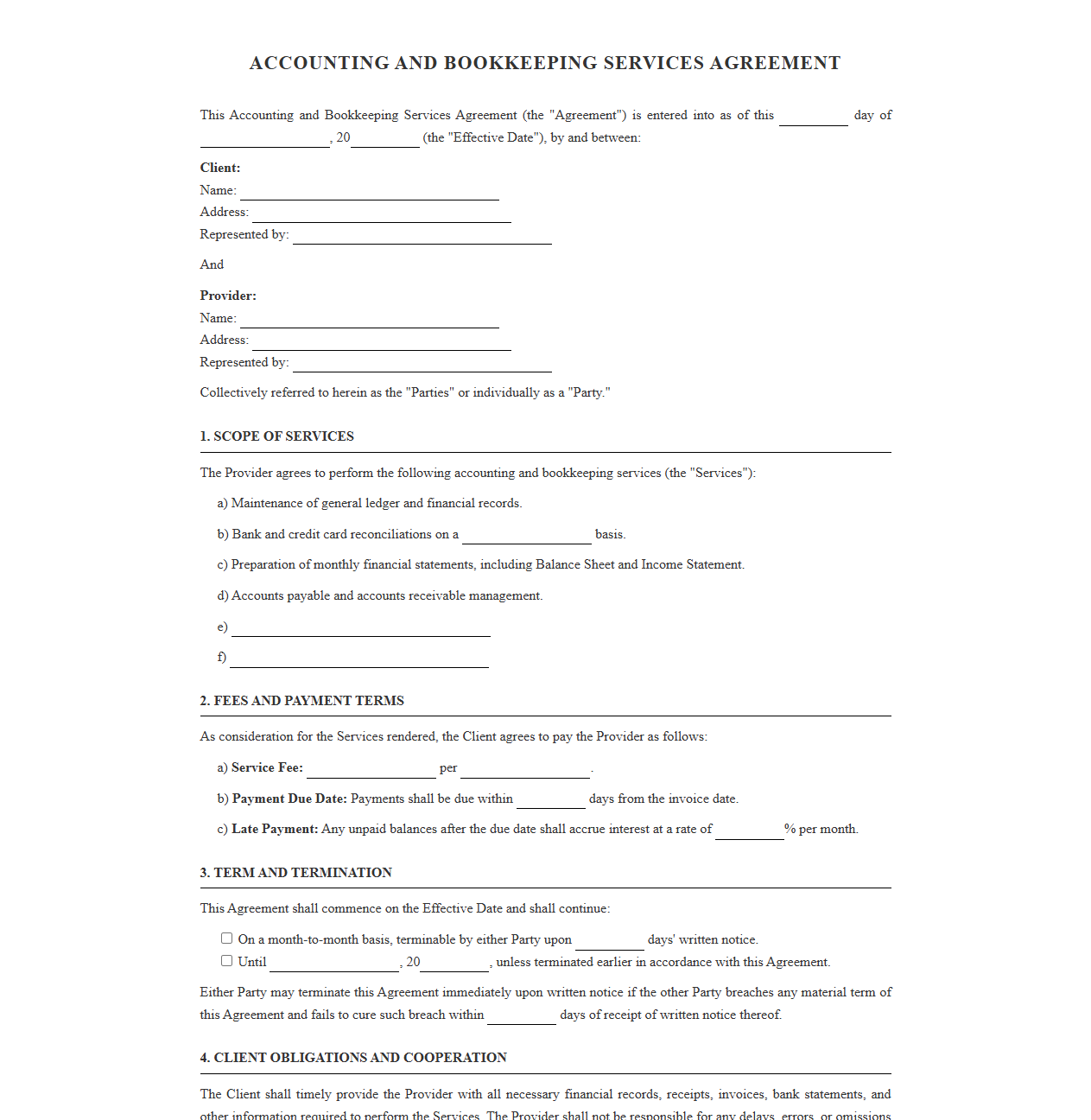 Standard Accounting Services Agreement
