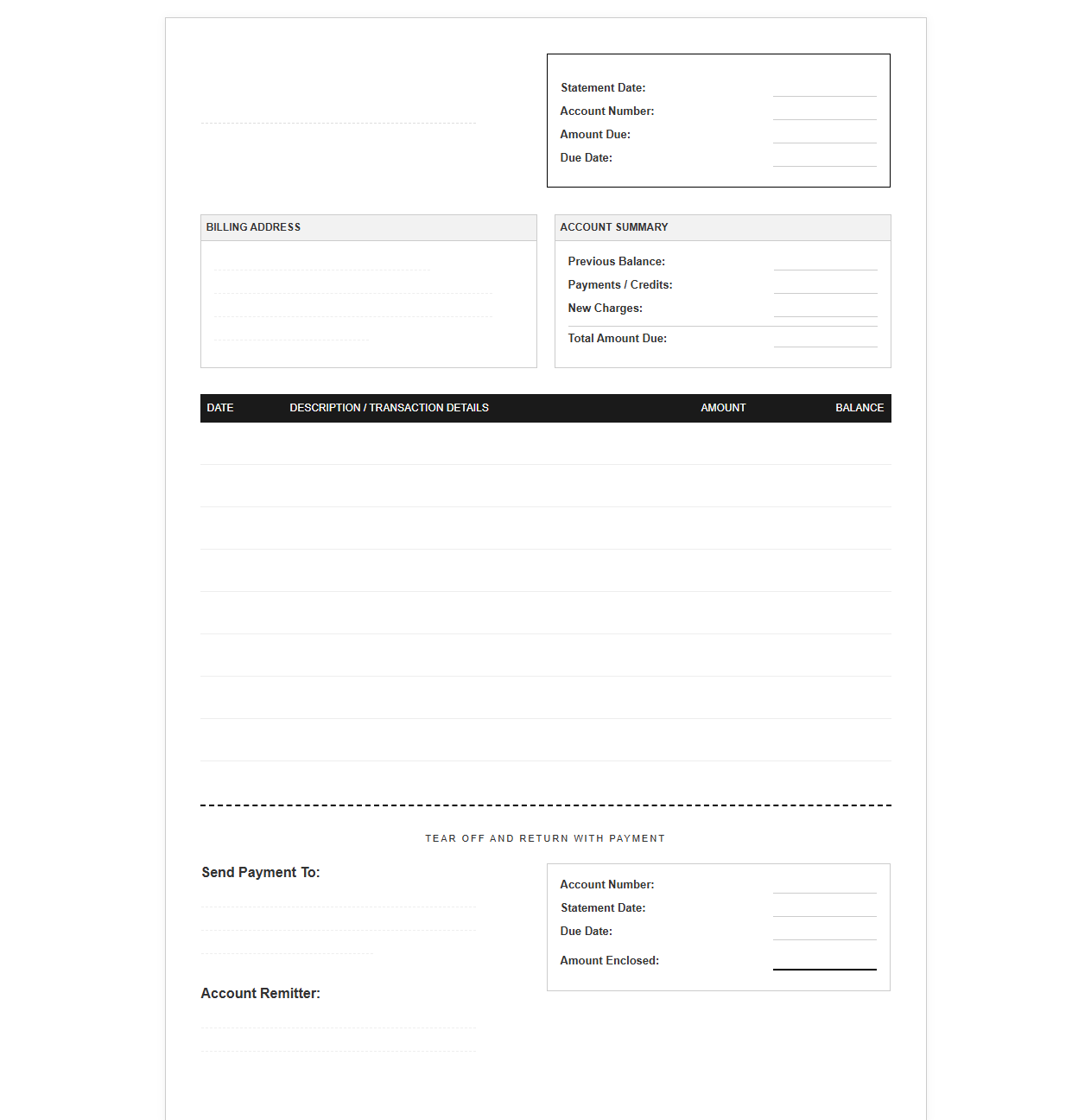 Standard Monthly Billing Invoice Statement