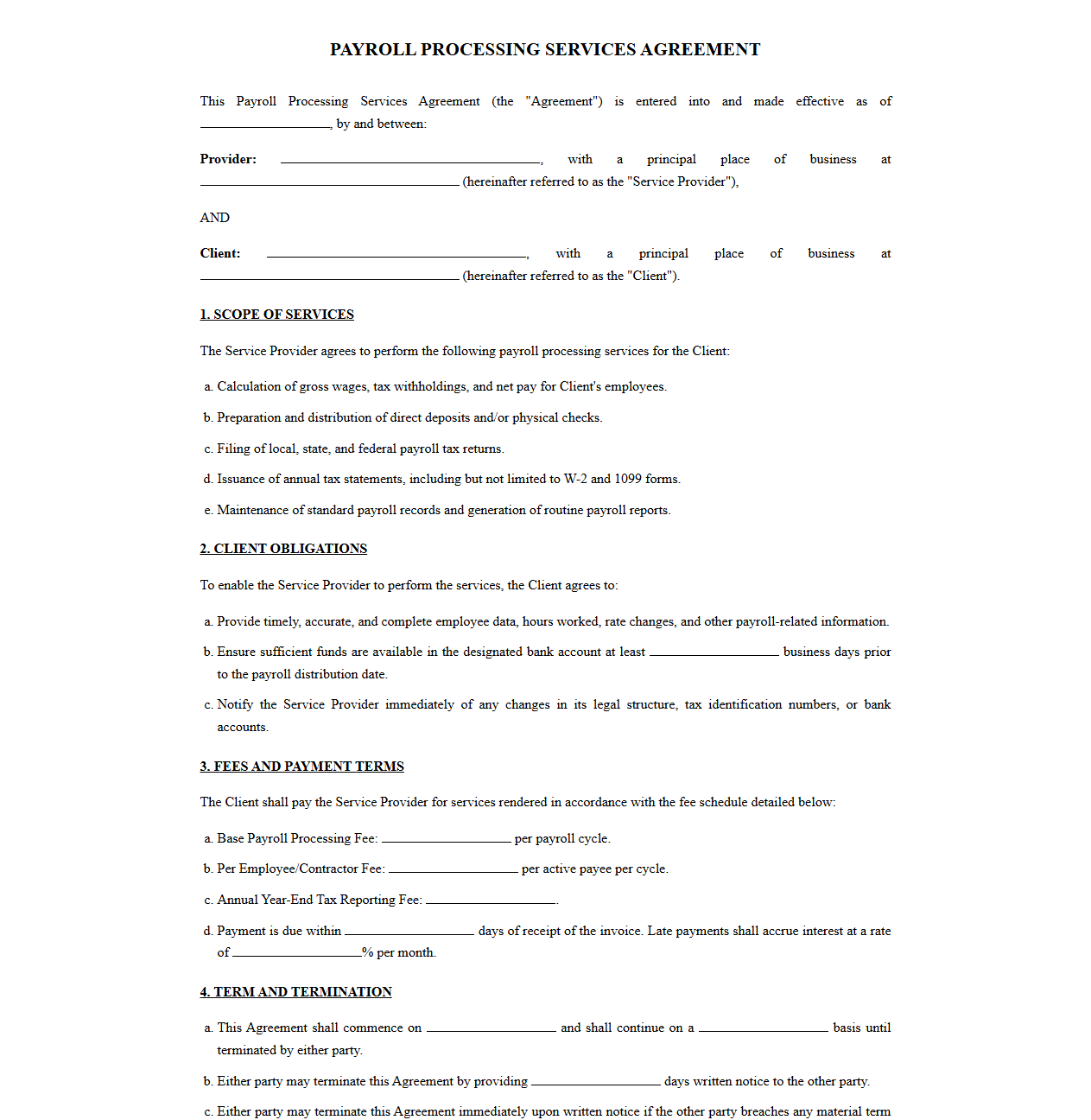Standard Payroll Services Contract Template