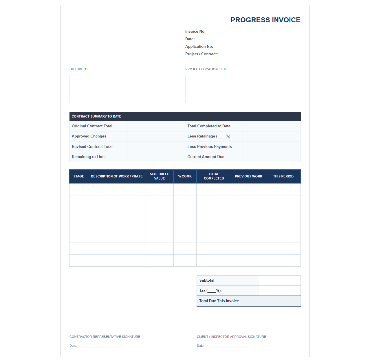 Step-by-Step Progress Invoice Template