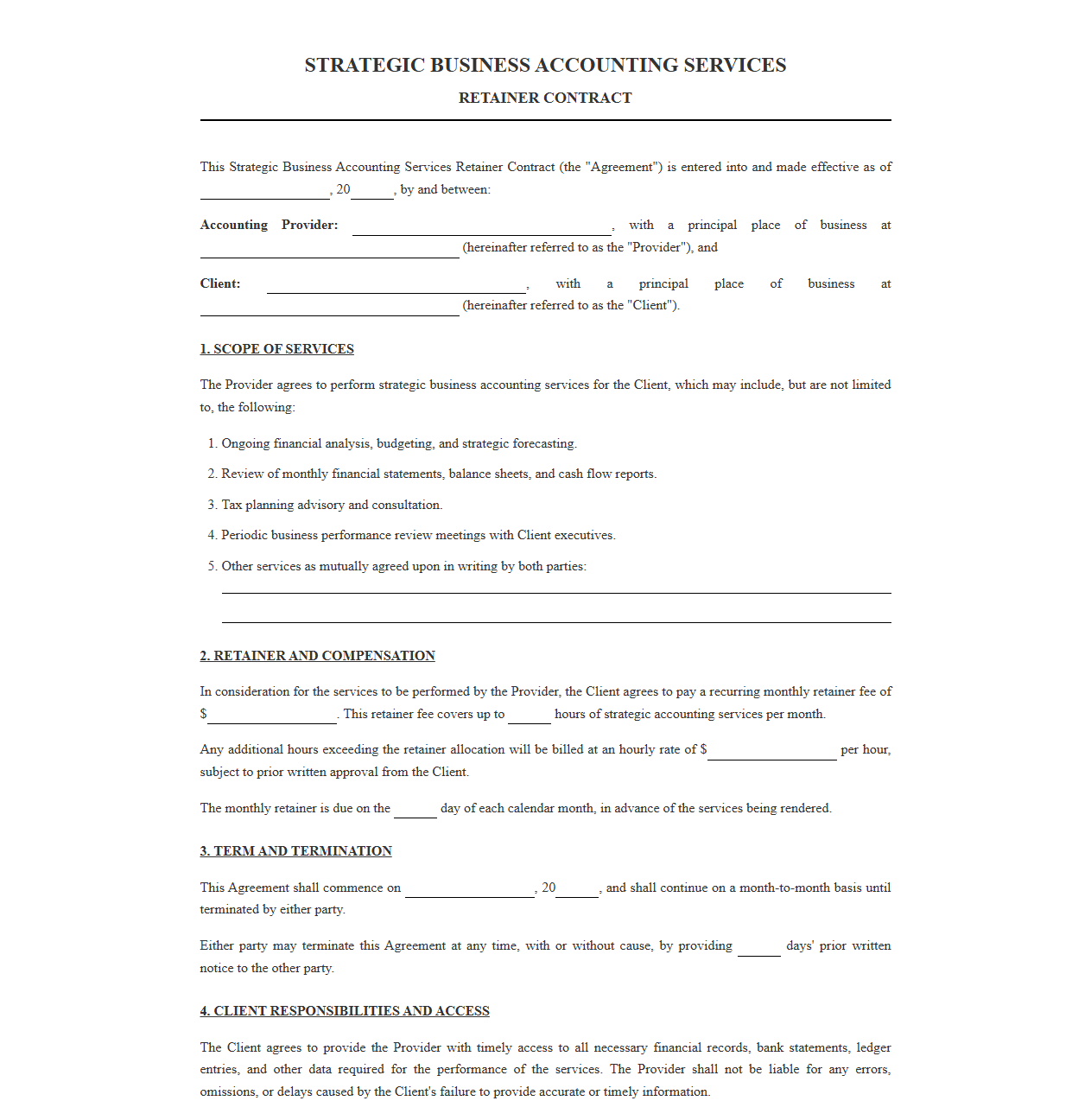 Strategic Business Accounting Services Retainer Contract