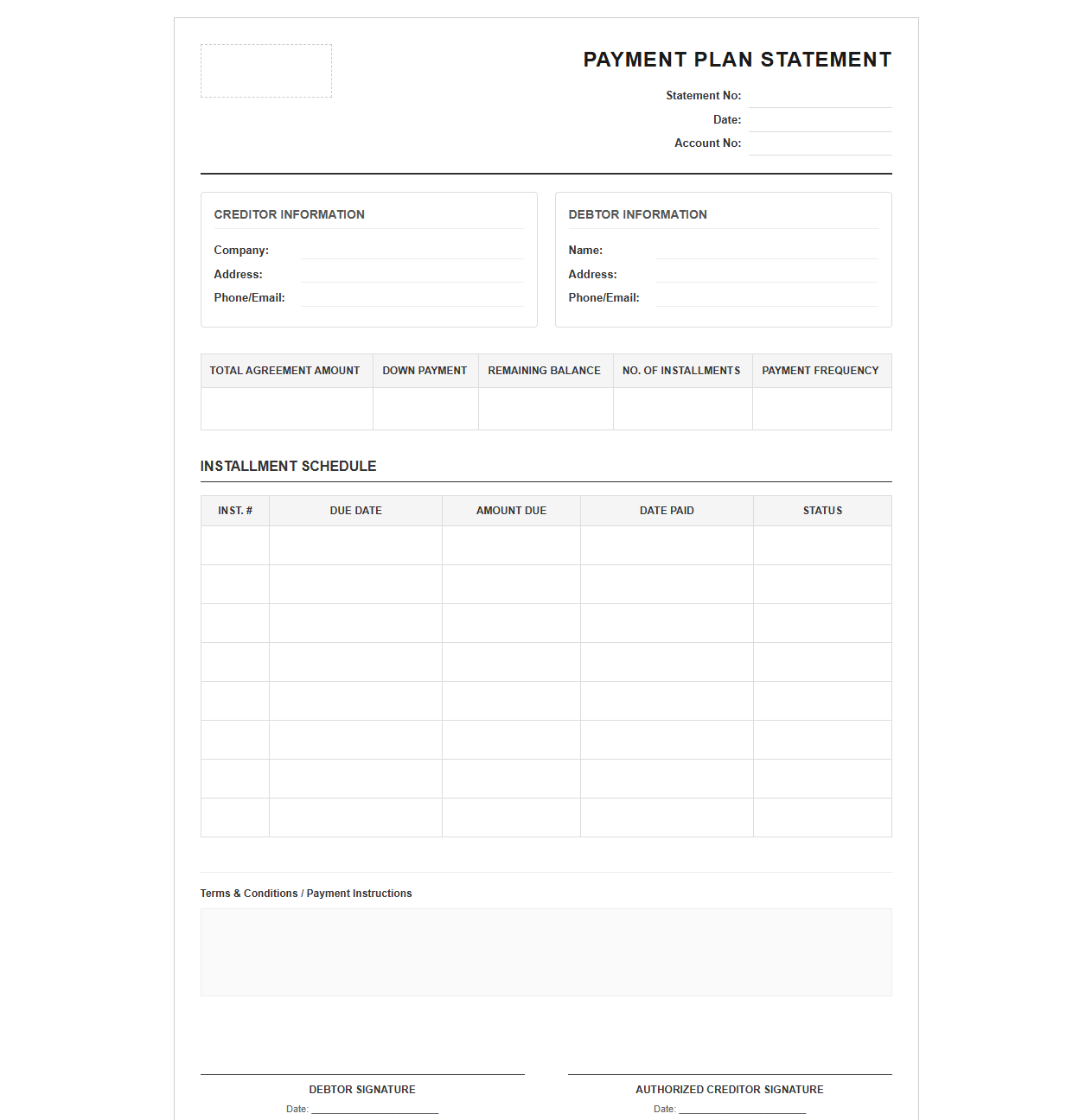 Structured Payment Plan Statement Form