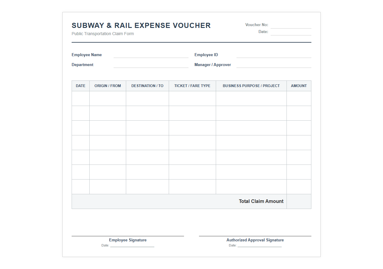 Subway and Rail Expense Voucher