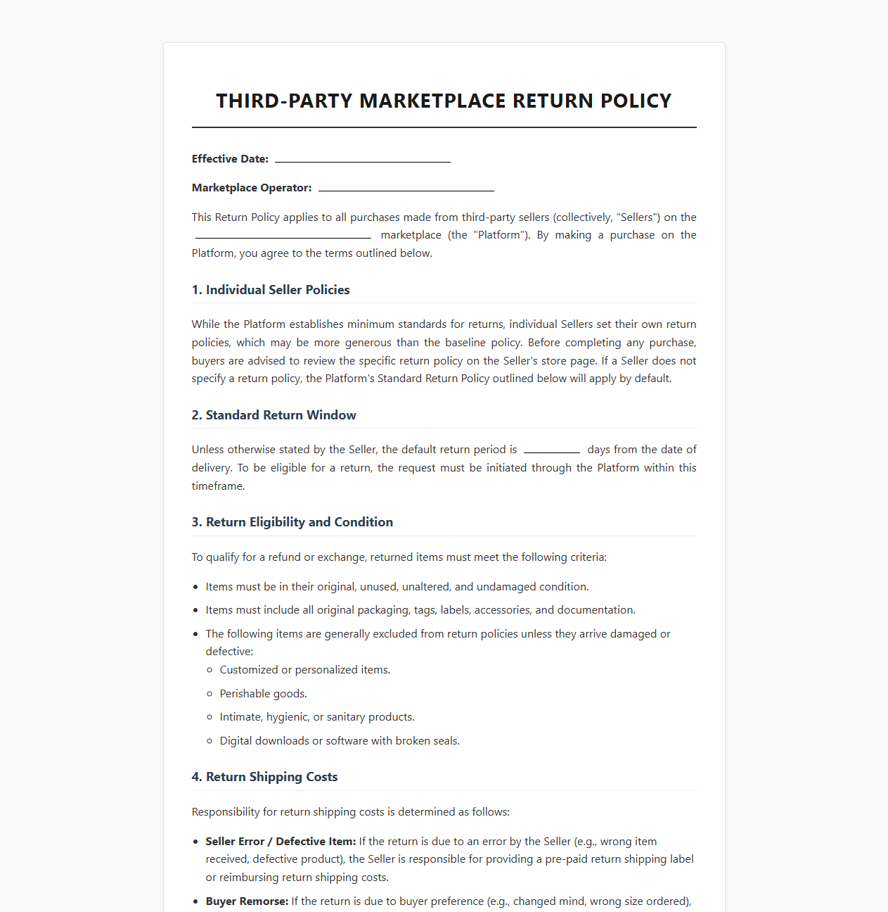 Third-Party Marketplace Return Policy Template