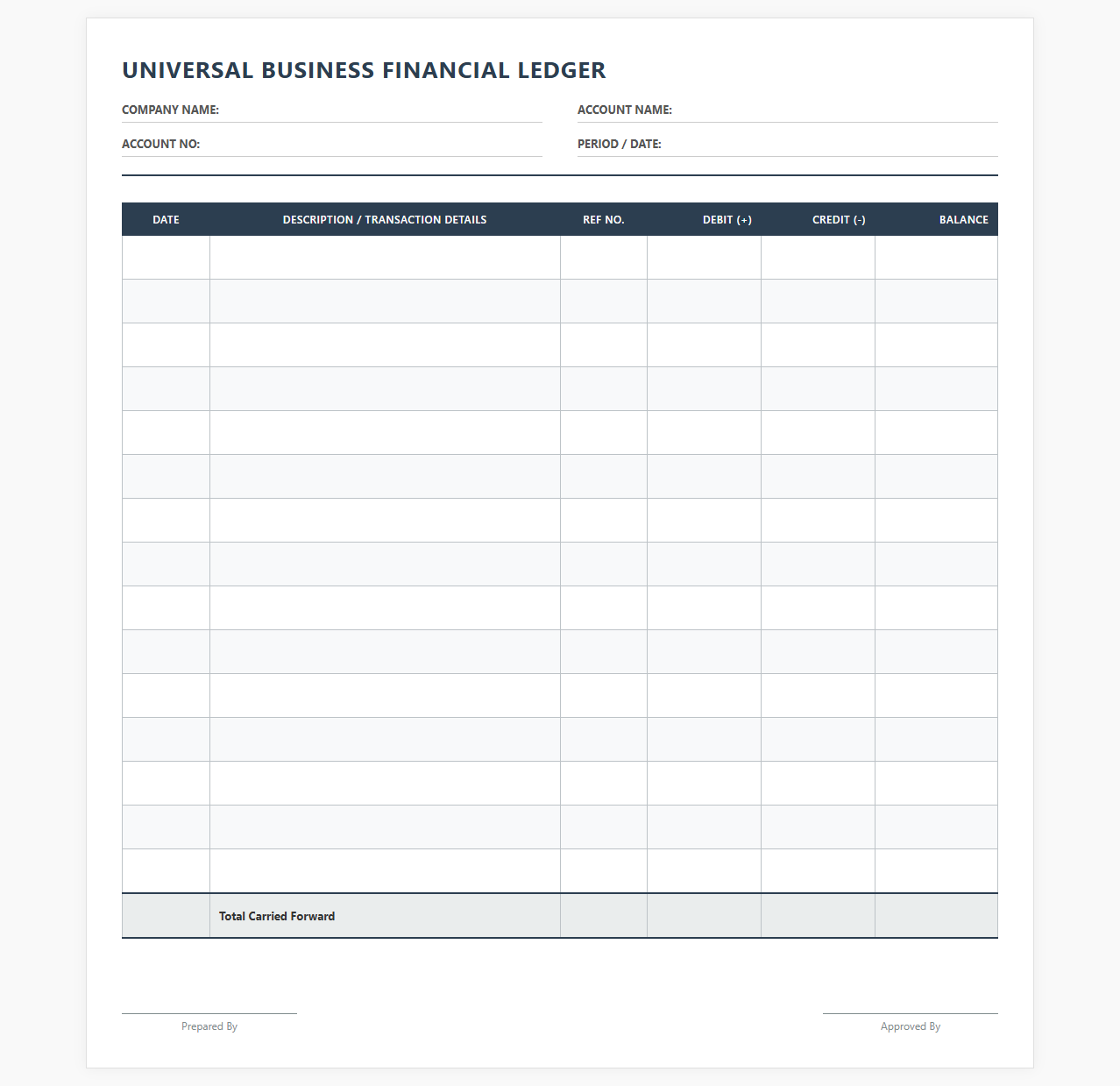 Universal Business Financial Ledger Sheet
