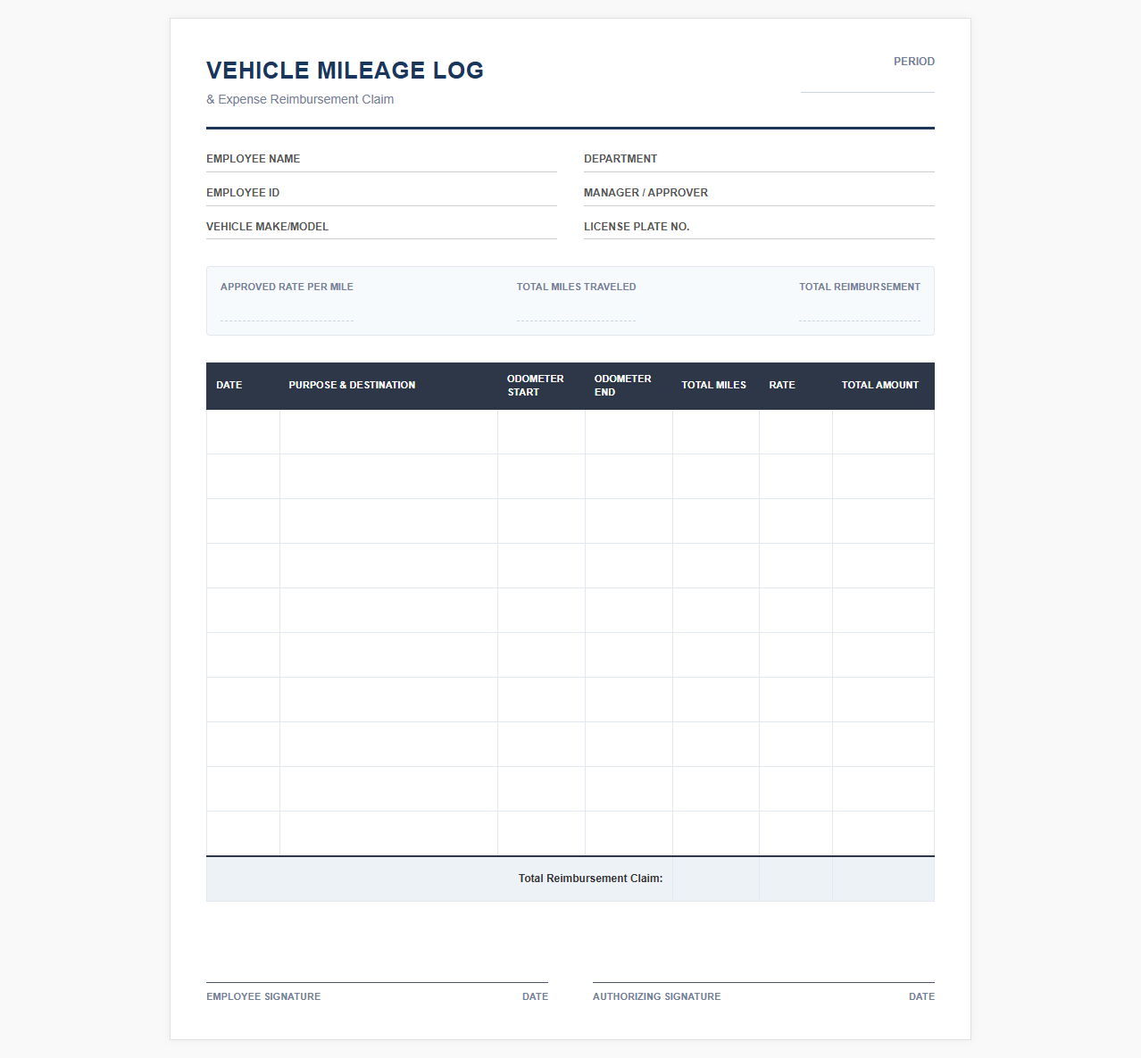 Vehicle Mileage Log and Expense Template