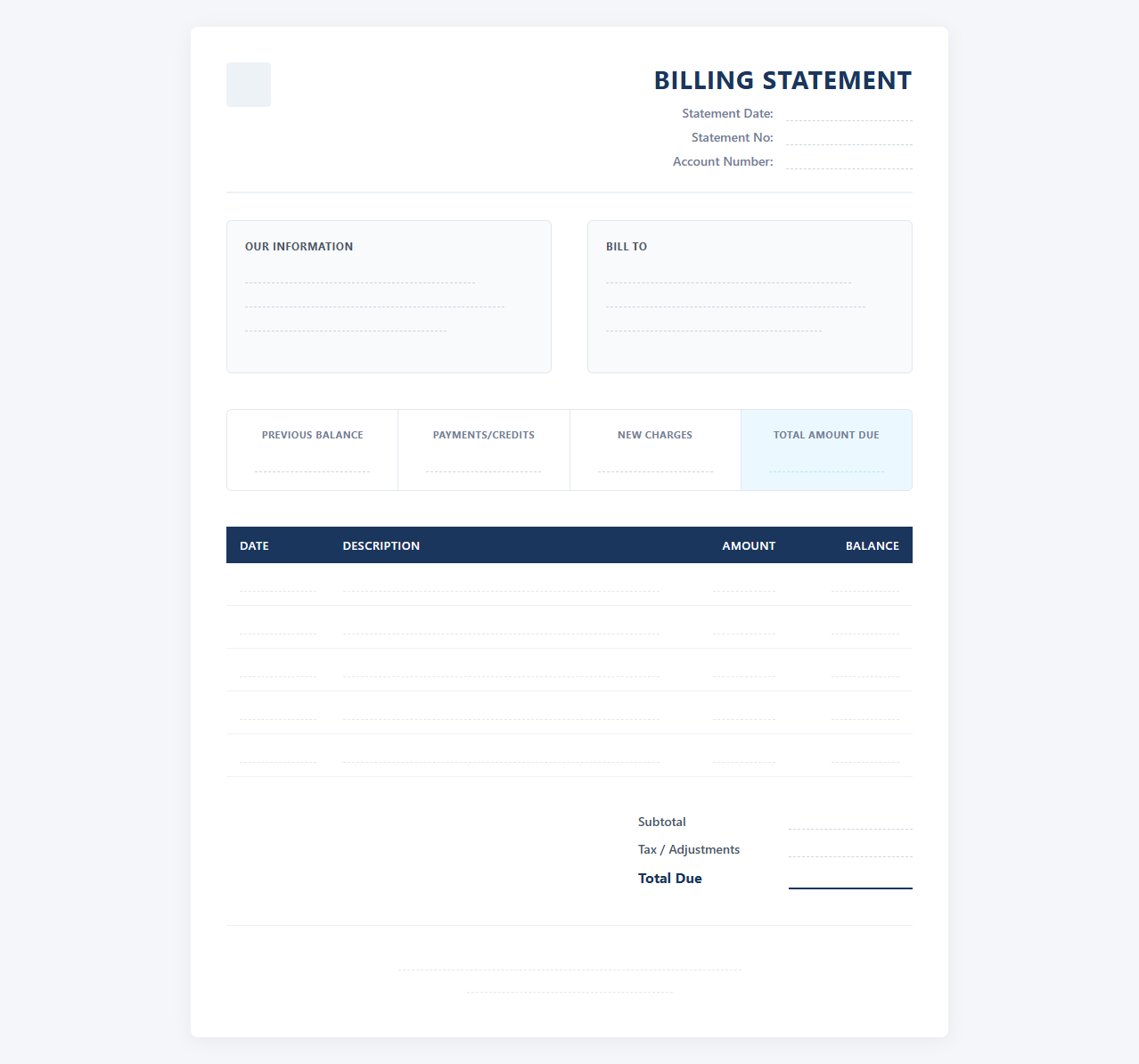 Virtual Billing Statement Layout