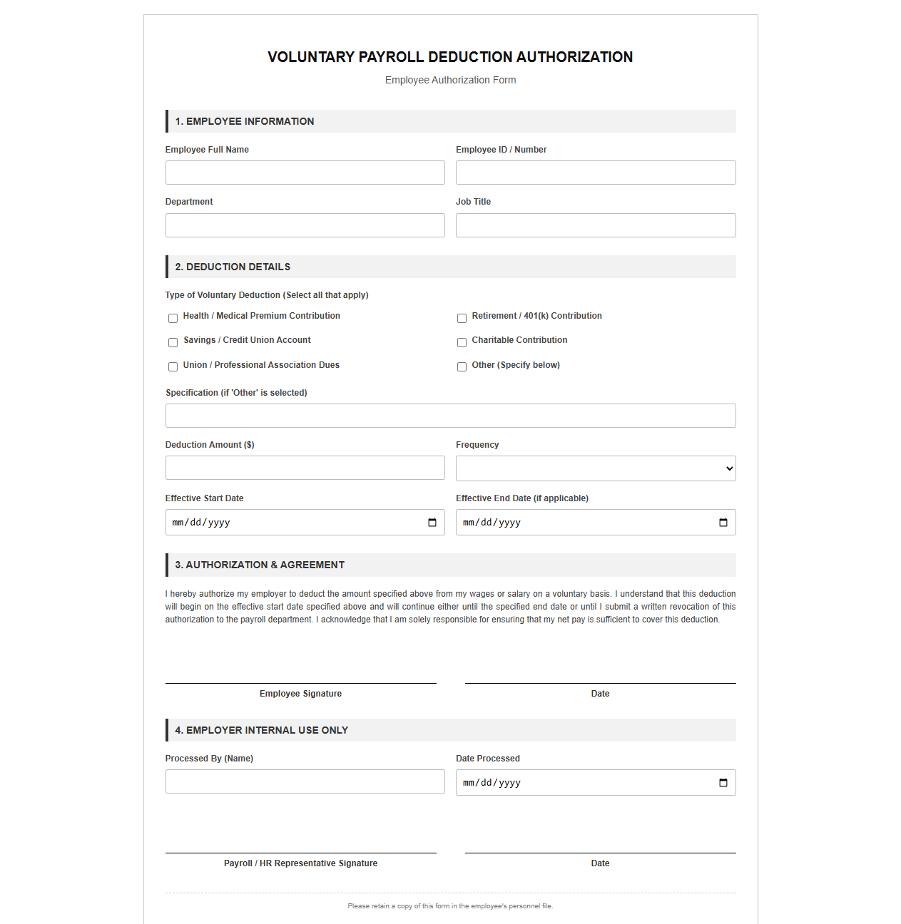 Voluntary Payroll Deduction Authorization Form