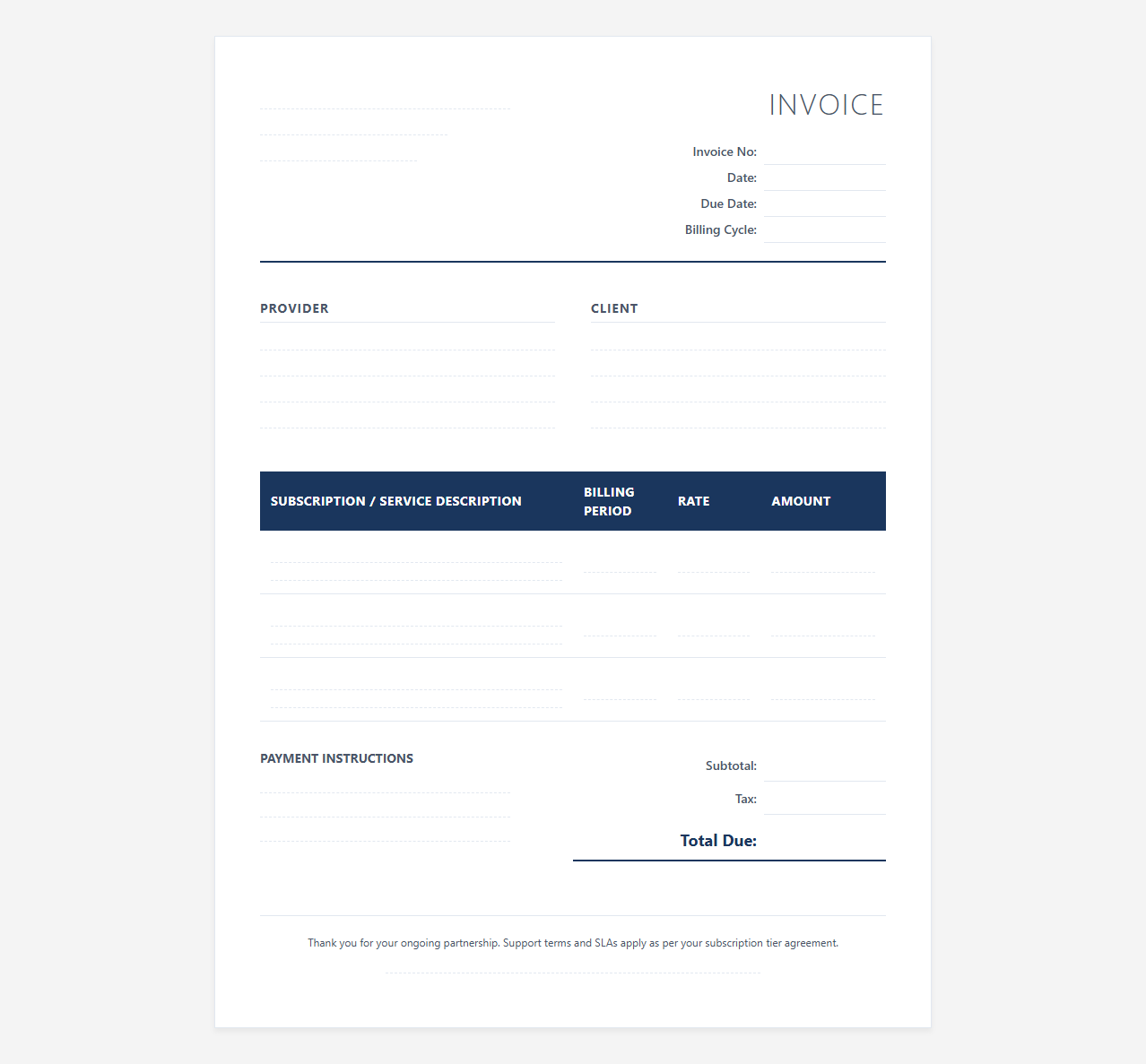 Website Maintenance Monthly Subscription Invoice