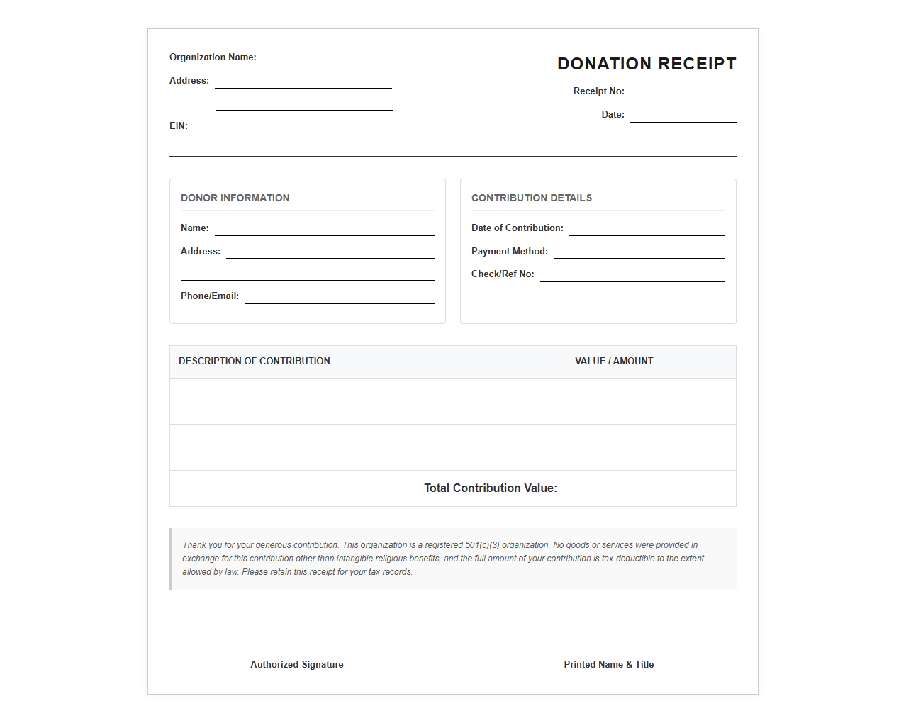 501c3 Nonprofit Donation Receipt Template