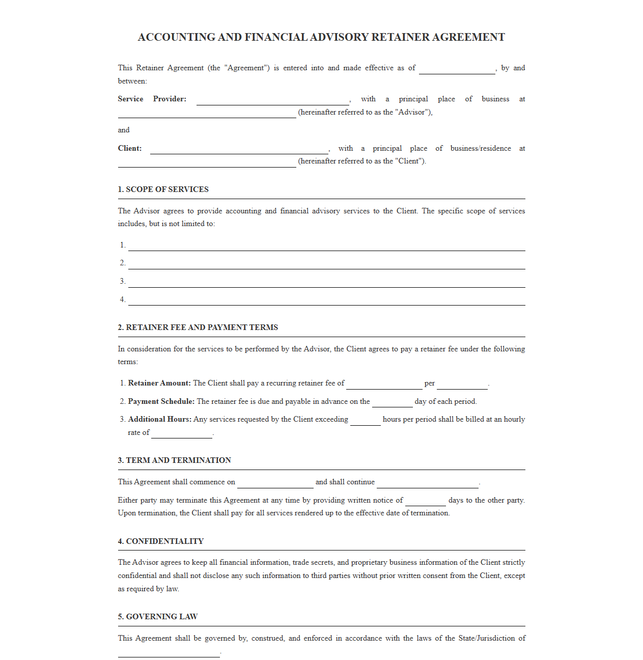 Accounting and Financial Advisory Retainer Contract