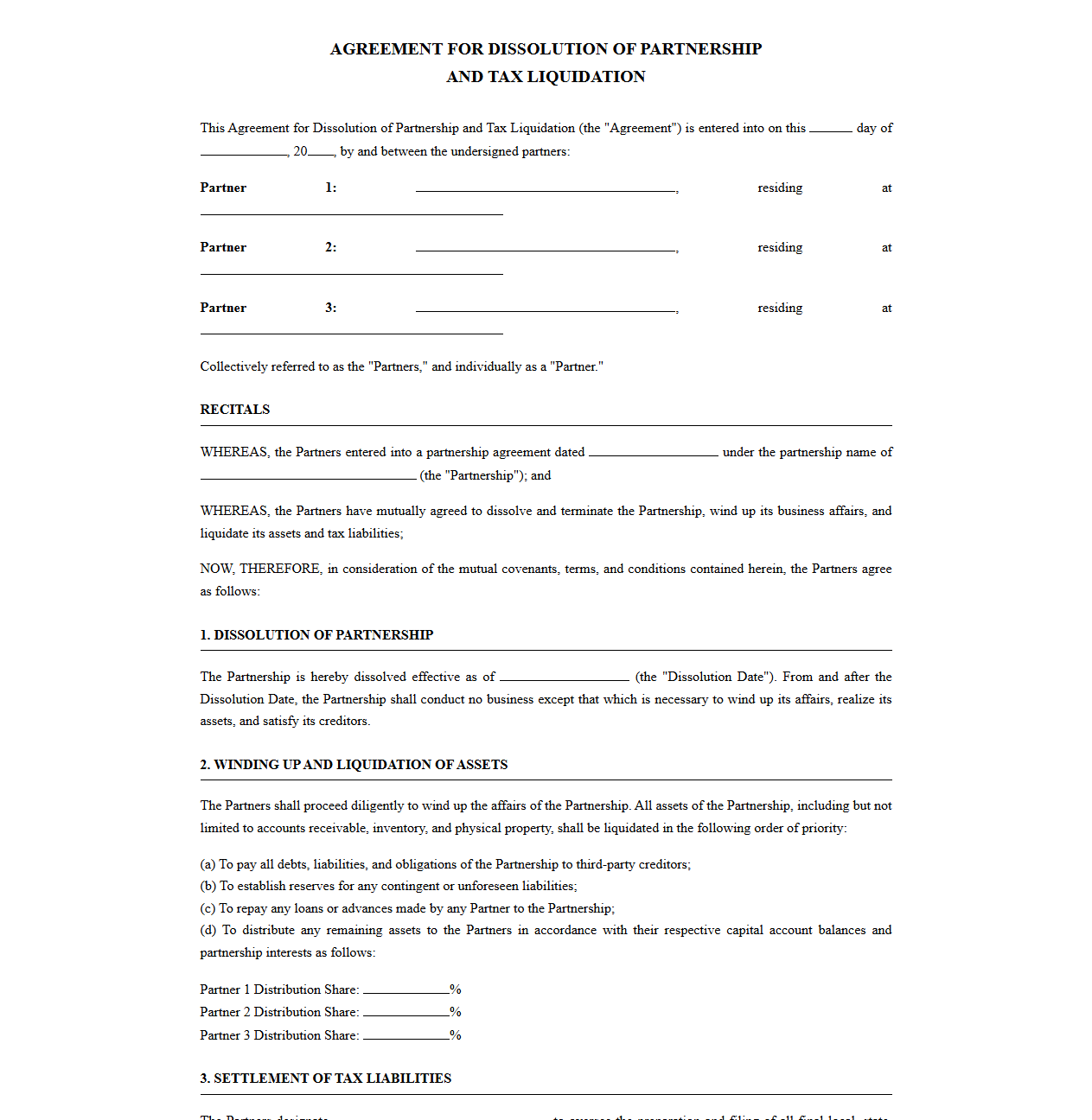 Agreement for Terminating Partnership and Settling Tax Liabilities