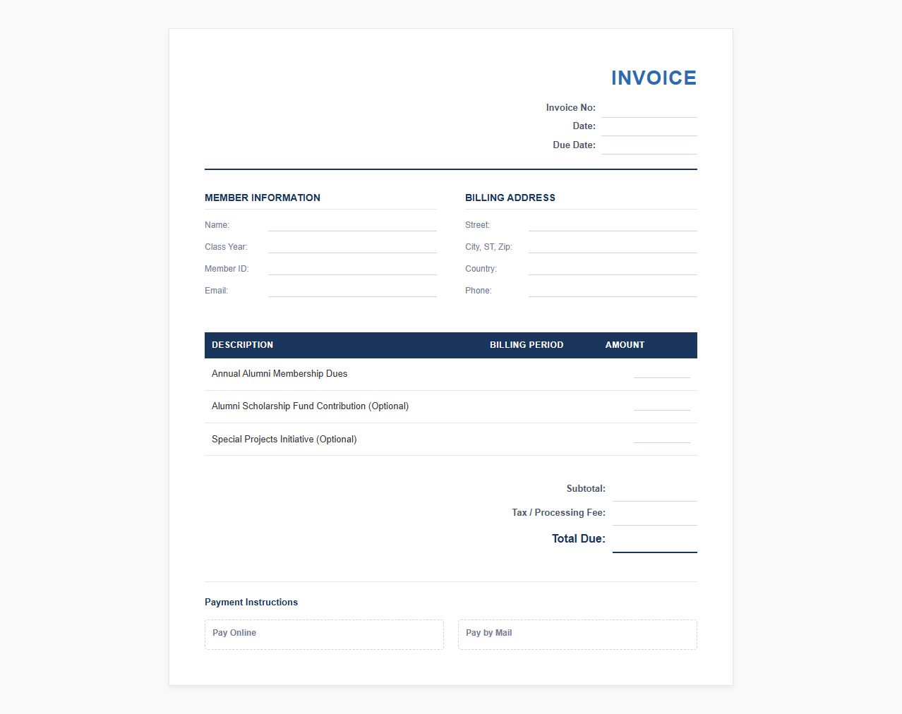 Alumni Association Annual Dues Invoice