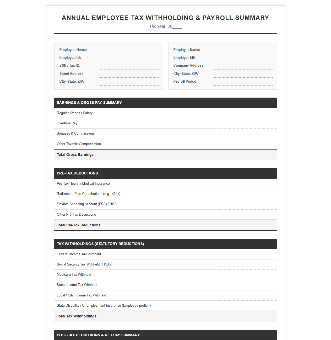 Annual Employee Tax Withholding and Payroll Summary
