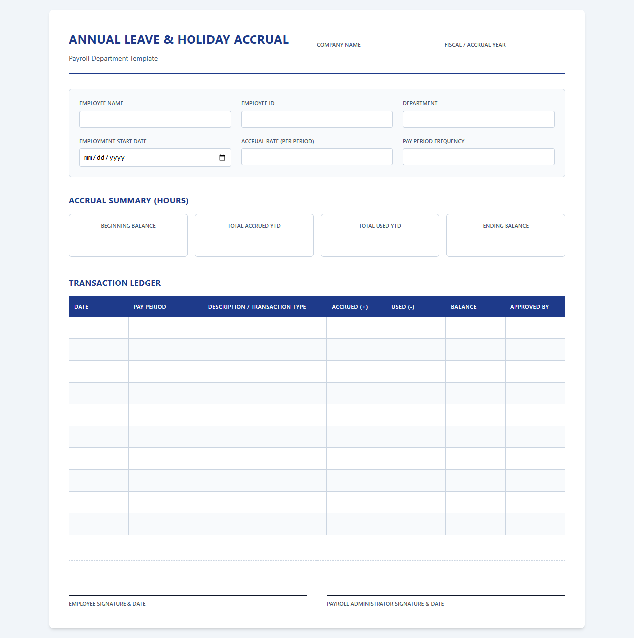 Annual Leave and Holiday Accrual Tracker