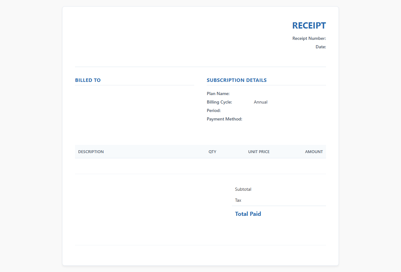Annual Subscription Service Receipt