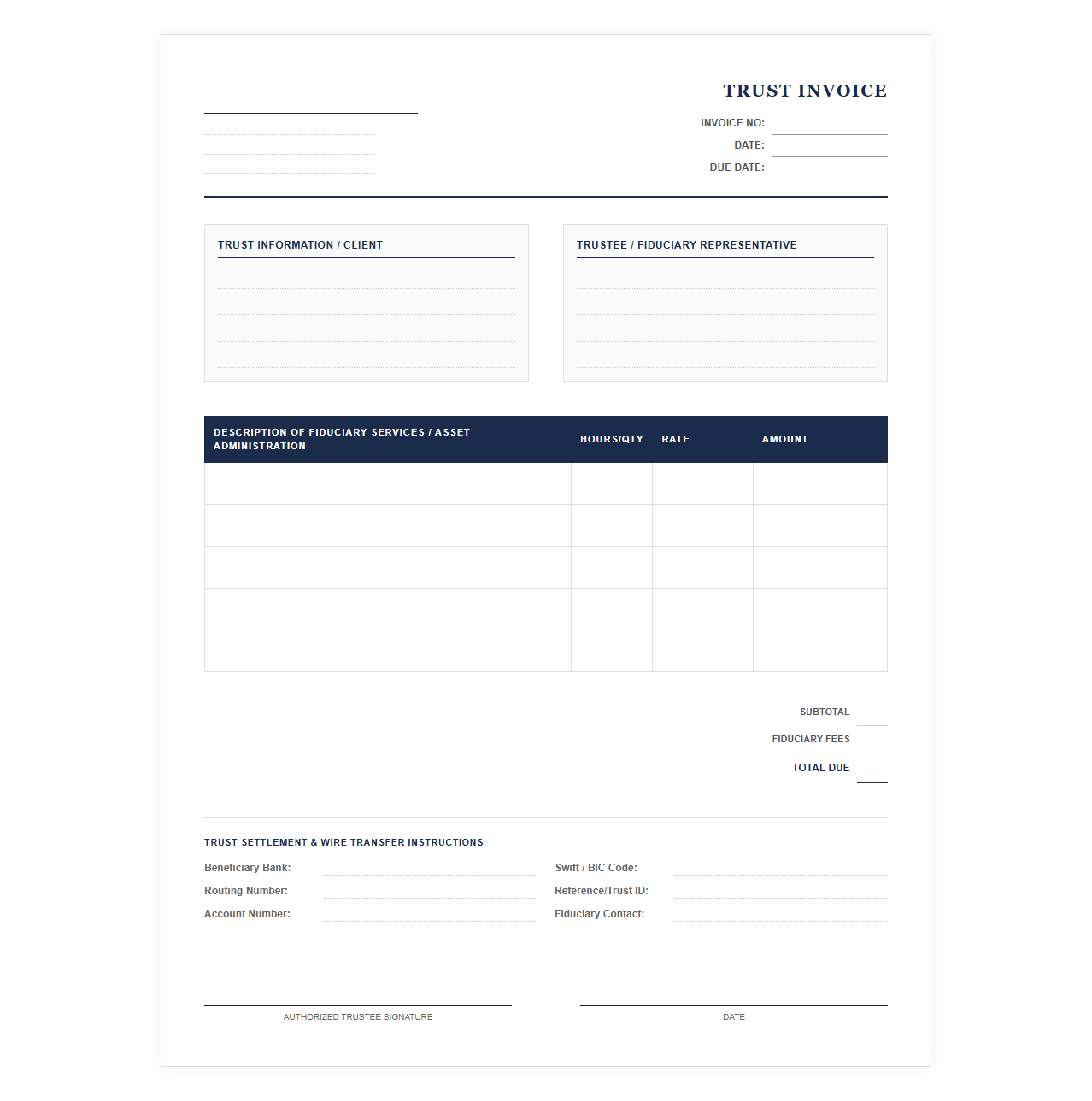 Asset Protection Trust Invoice Template