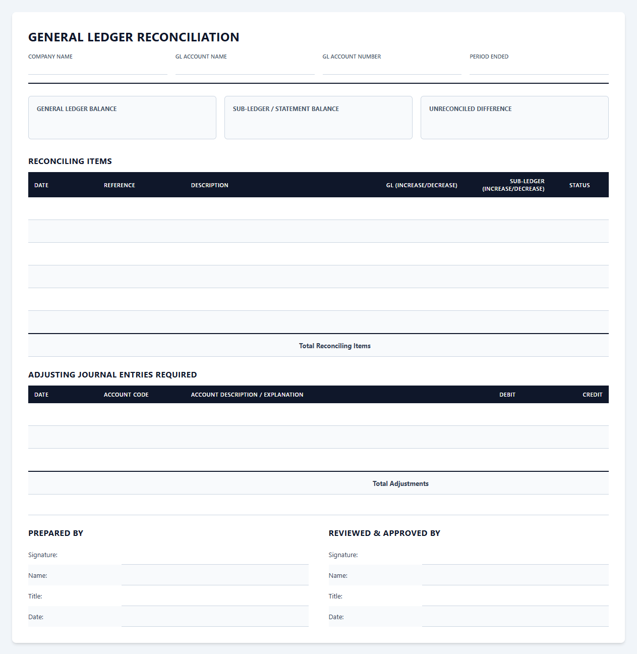 Automated General Ledger Reconciliation Template