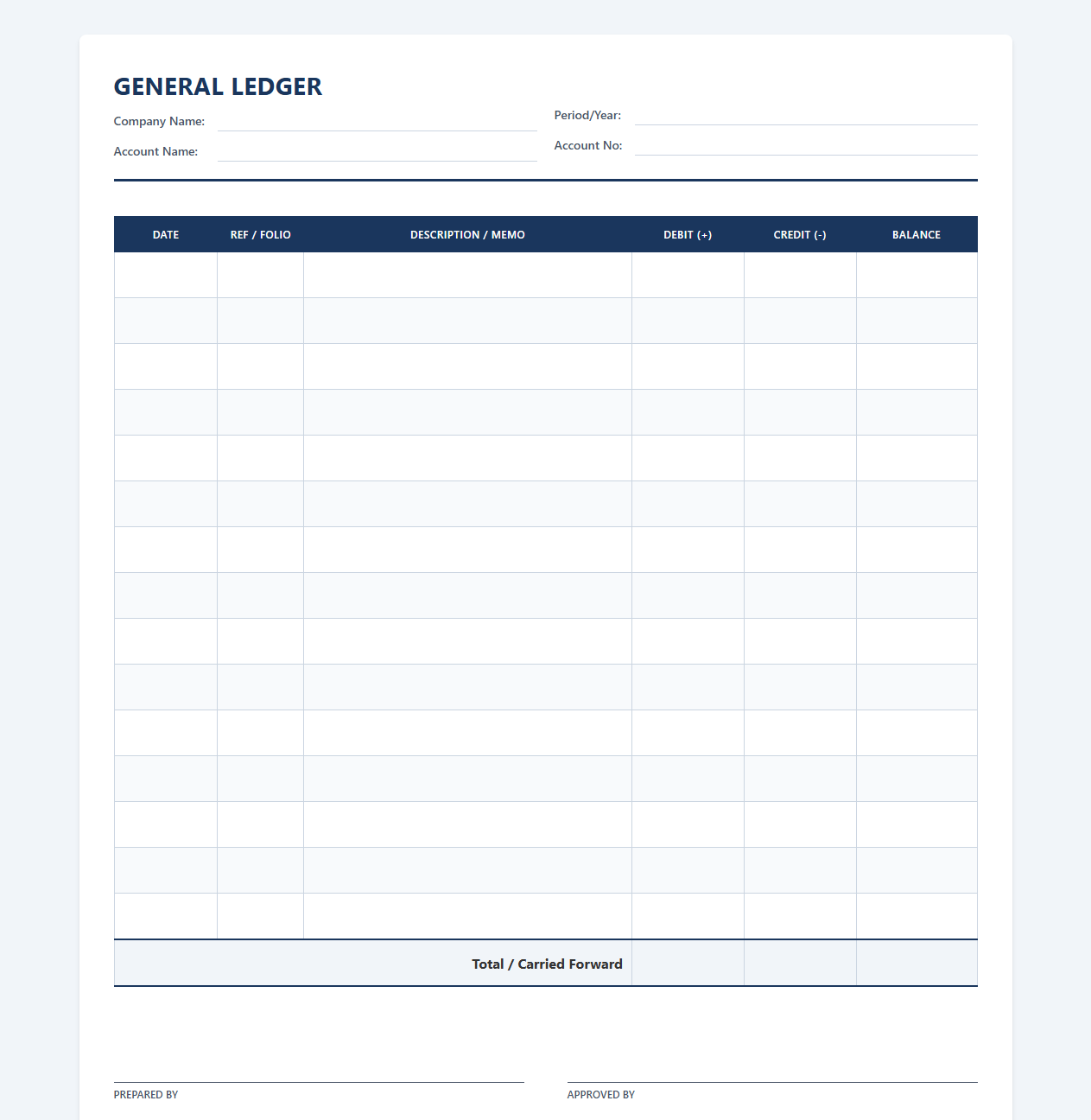 Basic Business Bookkeeping Ledger Template