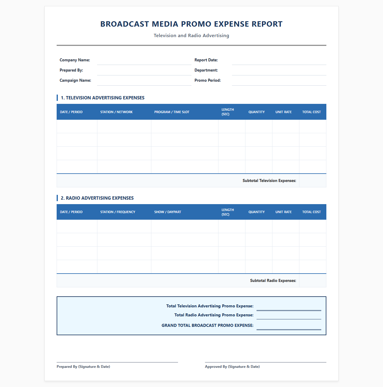 Broadcast Media Promo Expense Report