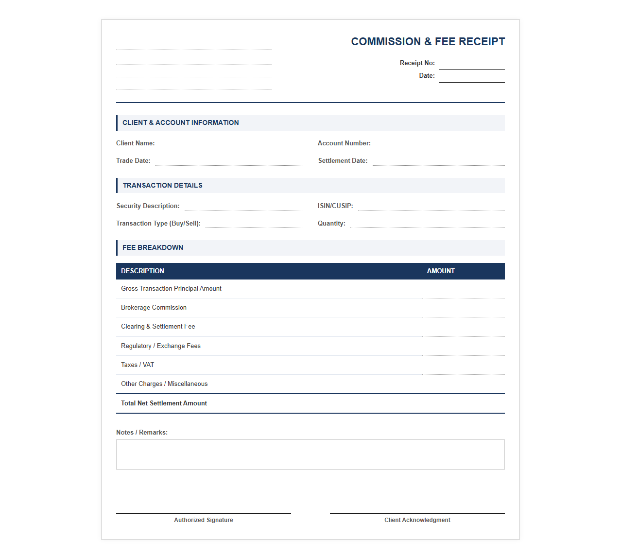 Brokerage Commission and Fee Receipt