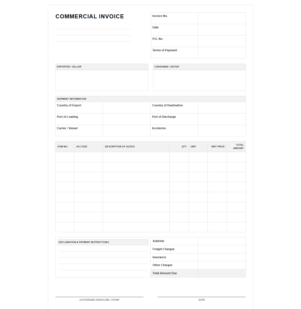 Bulk Commercial Order Invoice Template
