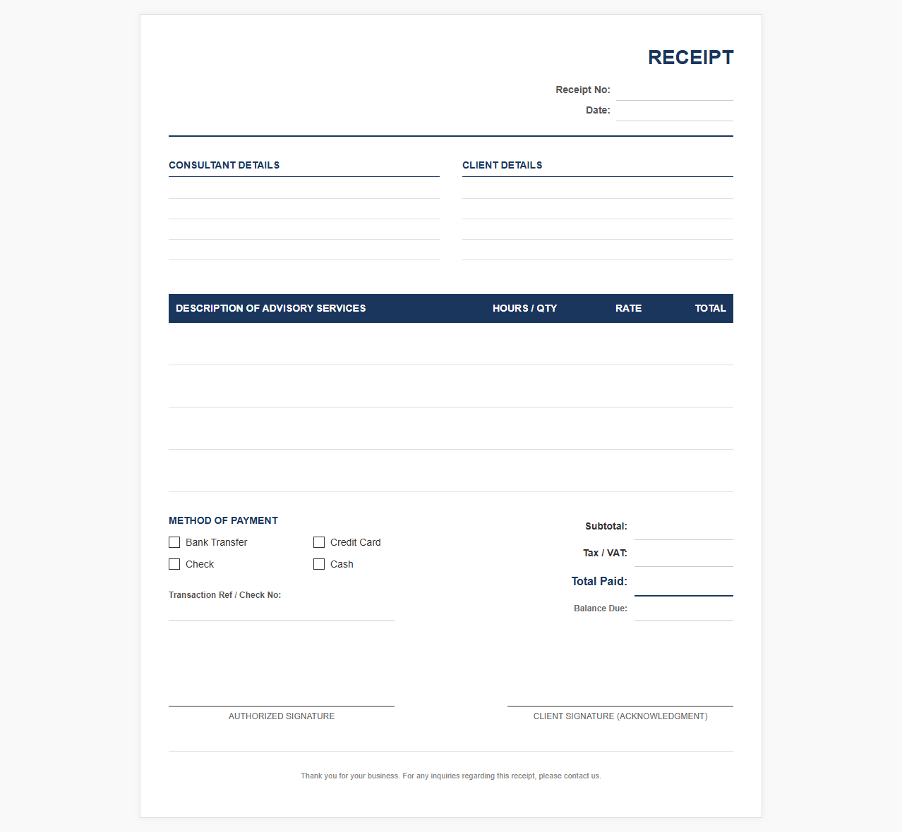 Business Advisory Services Payment Receipt